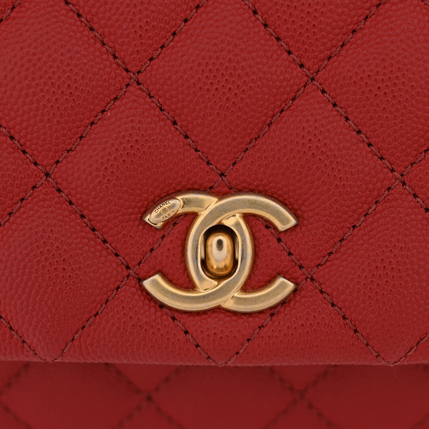 Caviar Lizard Embossed Quilted Mini Coco Handle Flap Red
