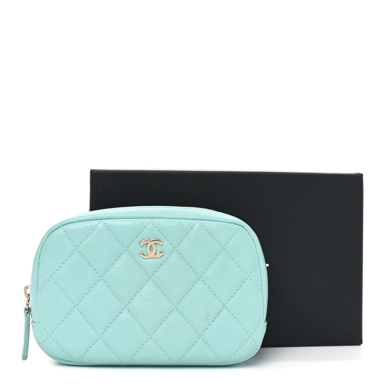 Caviar Quilted Small Curvy Pouch Cosmetic Case Light Blue