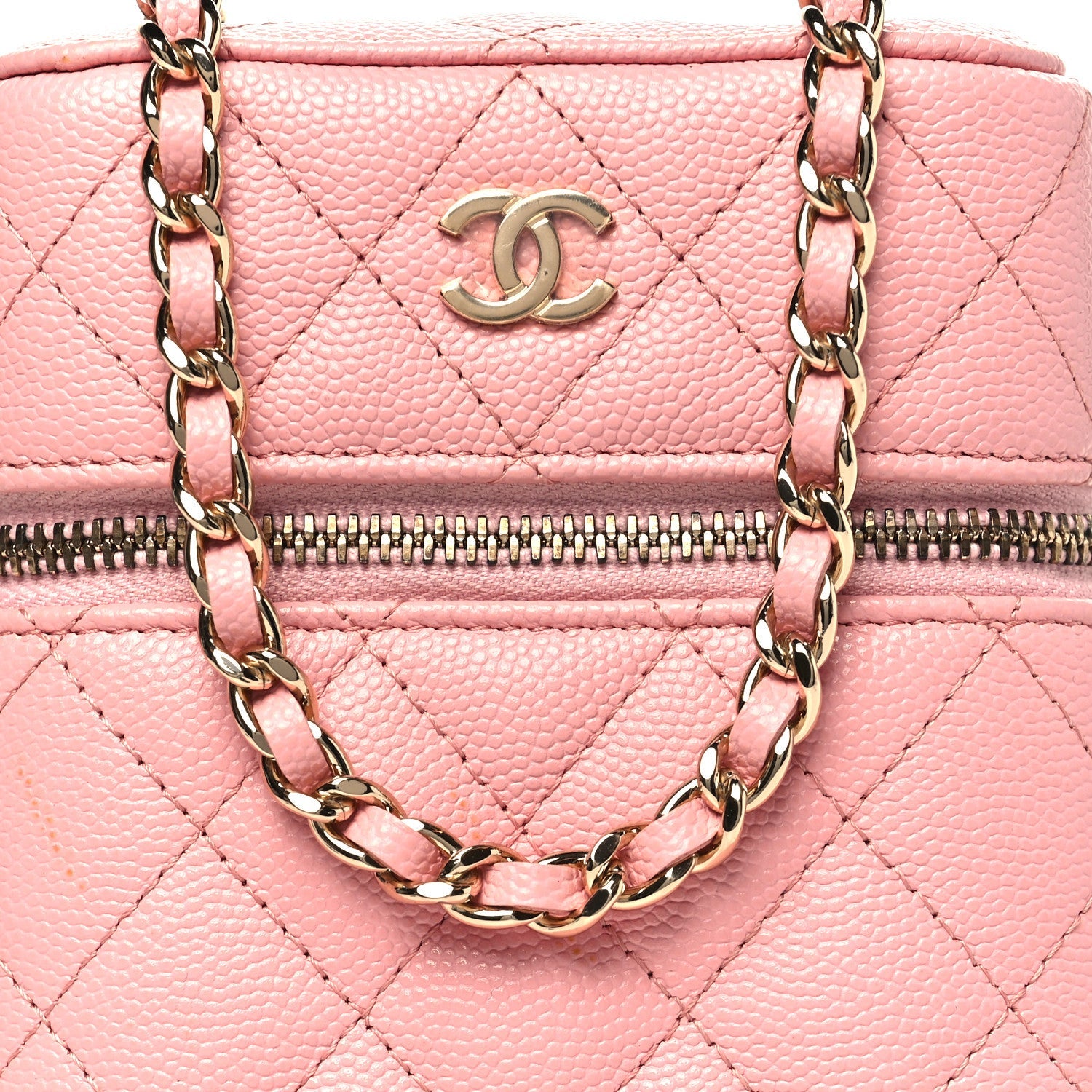 Caviar Quilted Phone Holder With Chain Pink