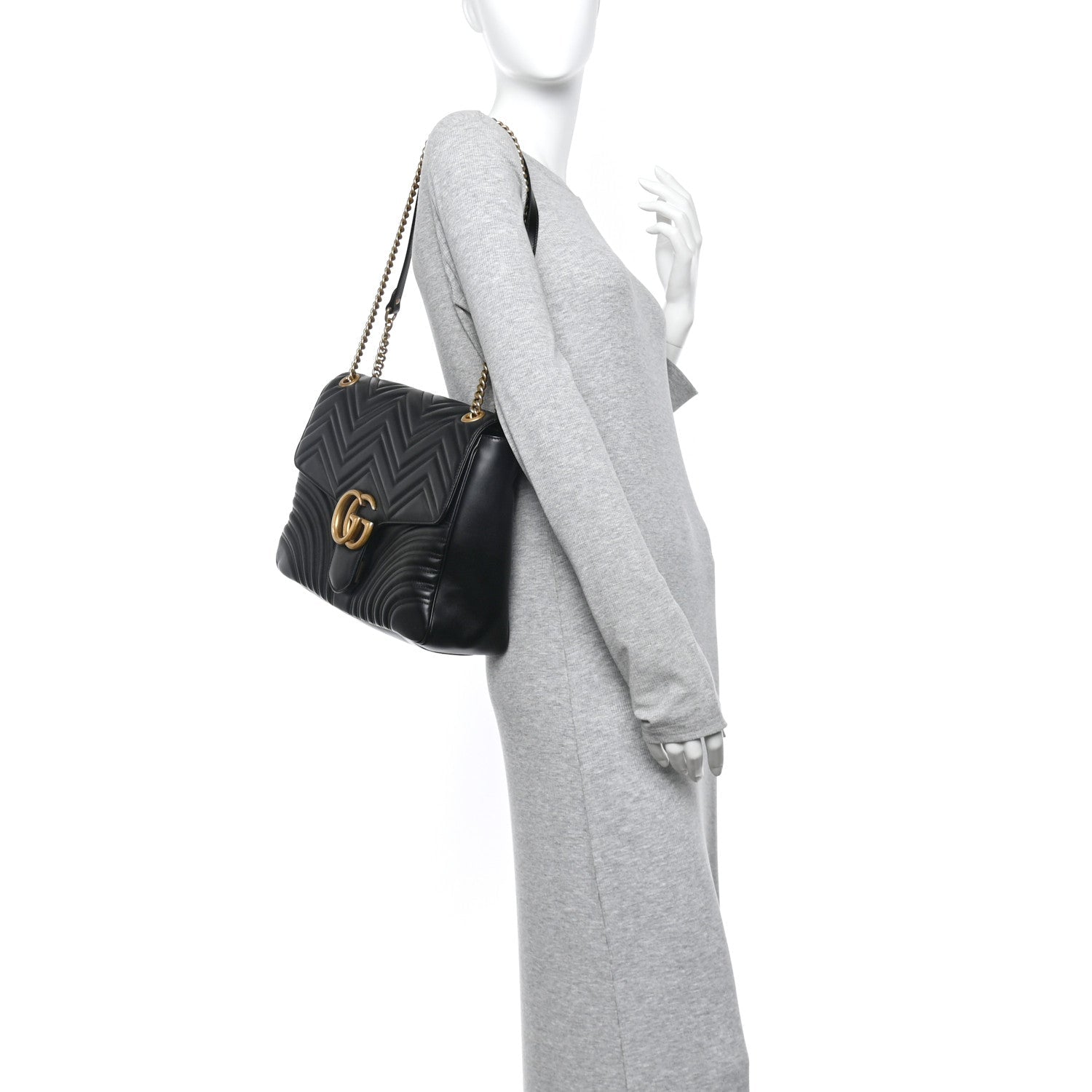 Calfskin Matelasse Large GG Marmont Shoulder Bag Black