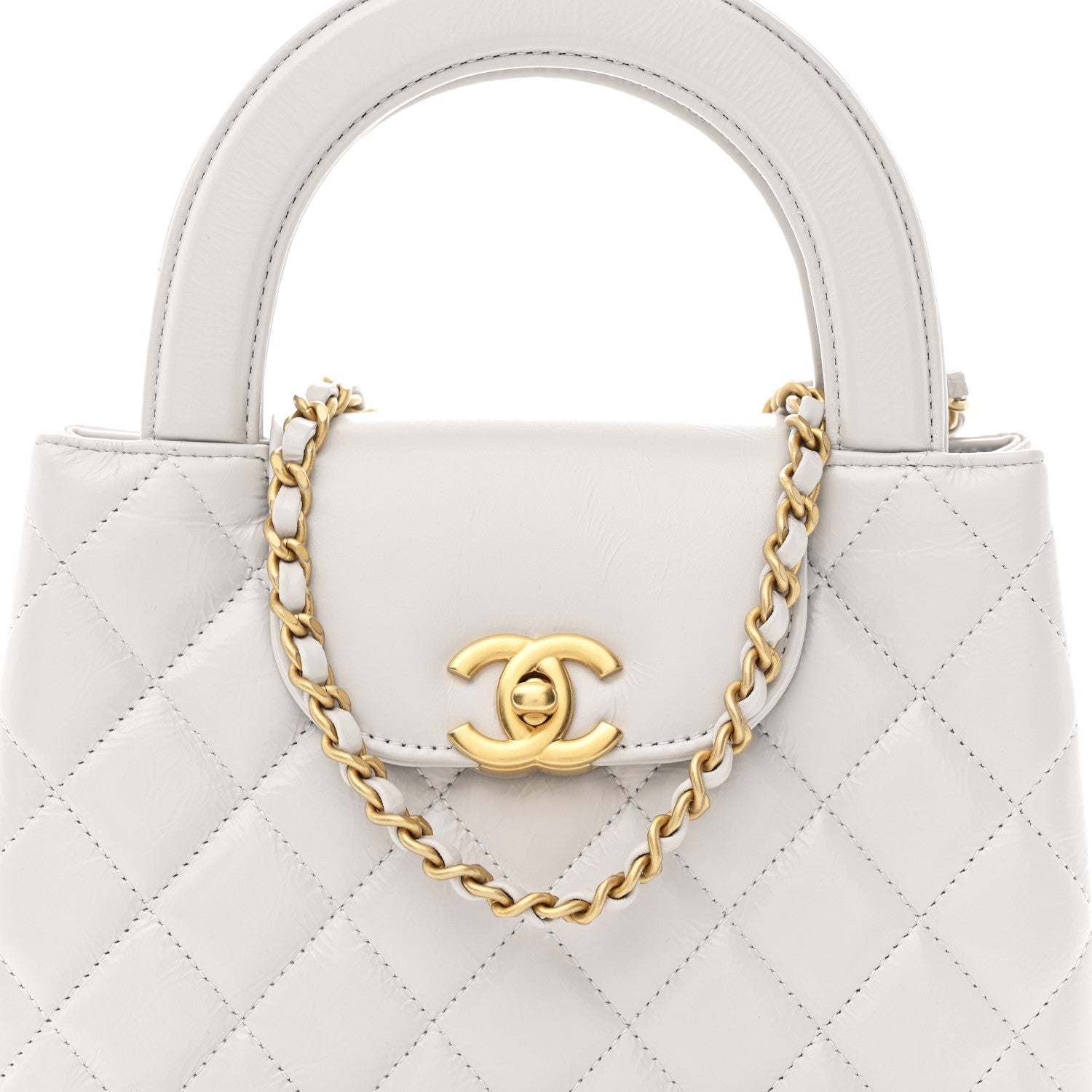 Shiny Aged Calfskin Quilted Nano Kelly Shopper Light Grey
