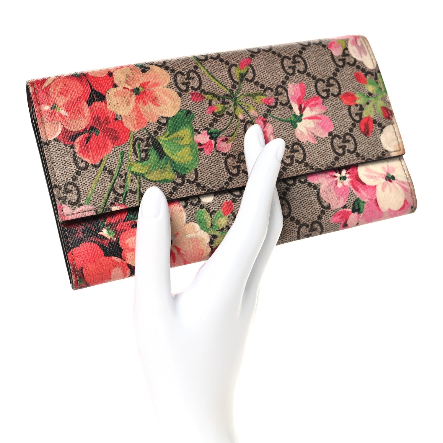 GG Supreme Monogram Blooms Continental Wallet Beige Multicolor Dry Rose