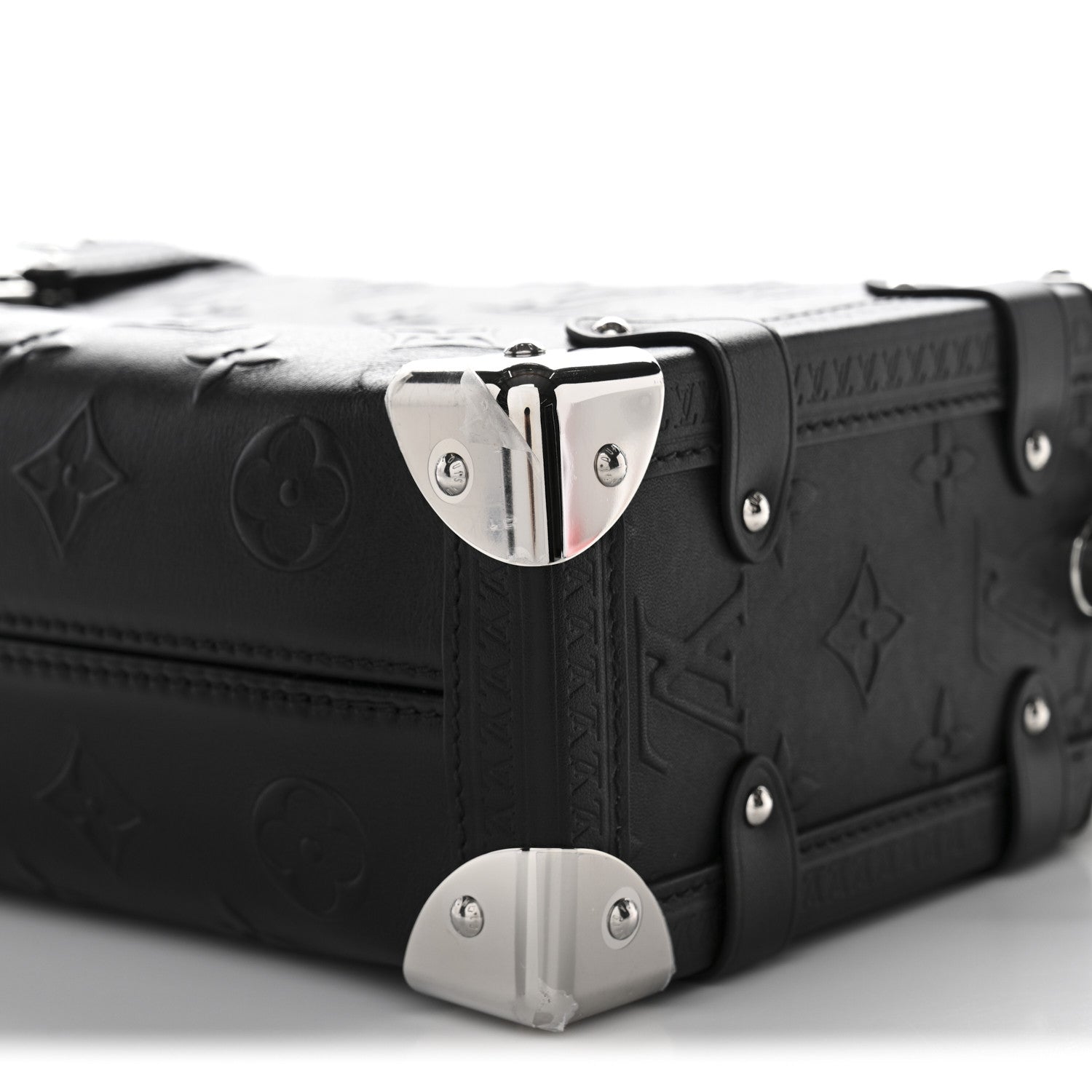 Calfskin Debossed Monogram Side Trunk Black
