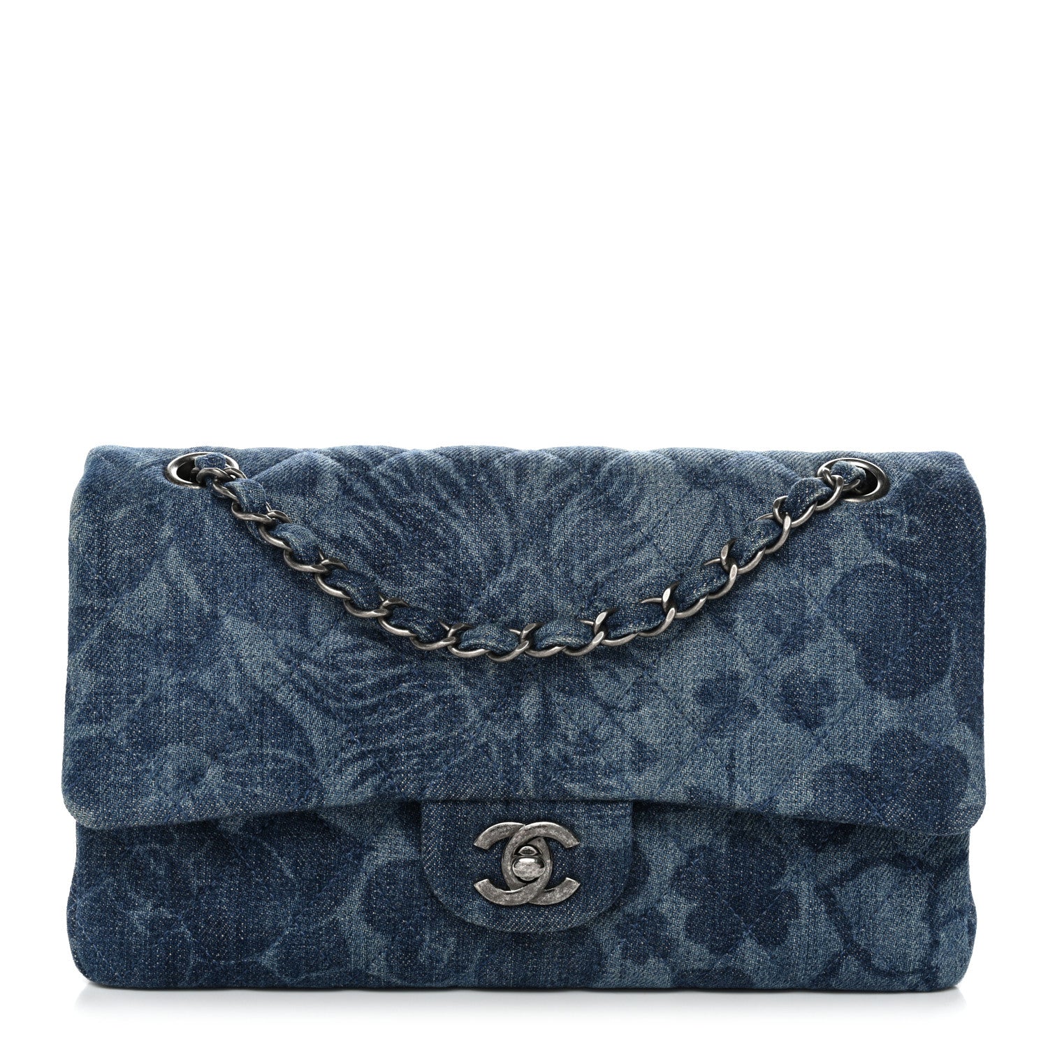 Denim Quilted Medium Camellia Flap Blue