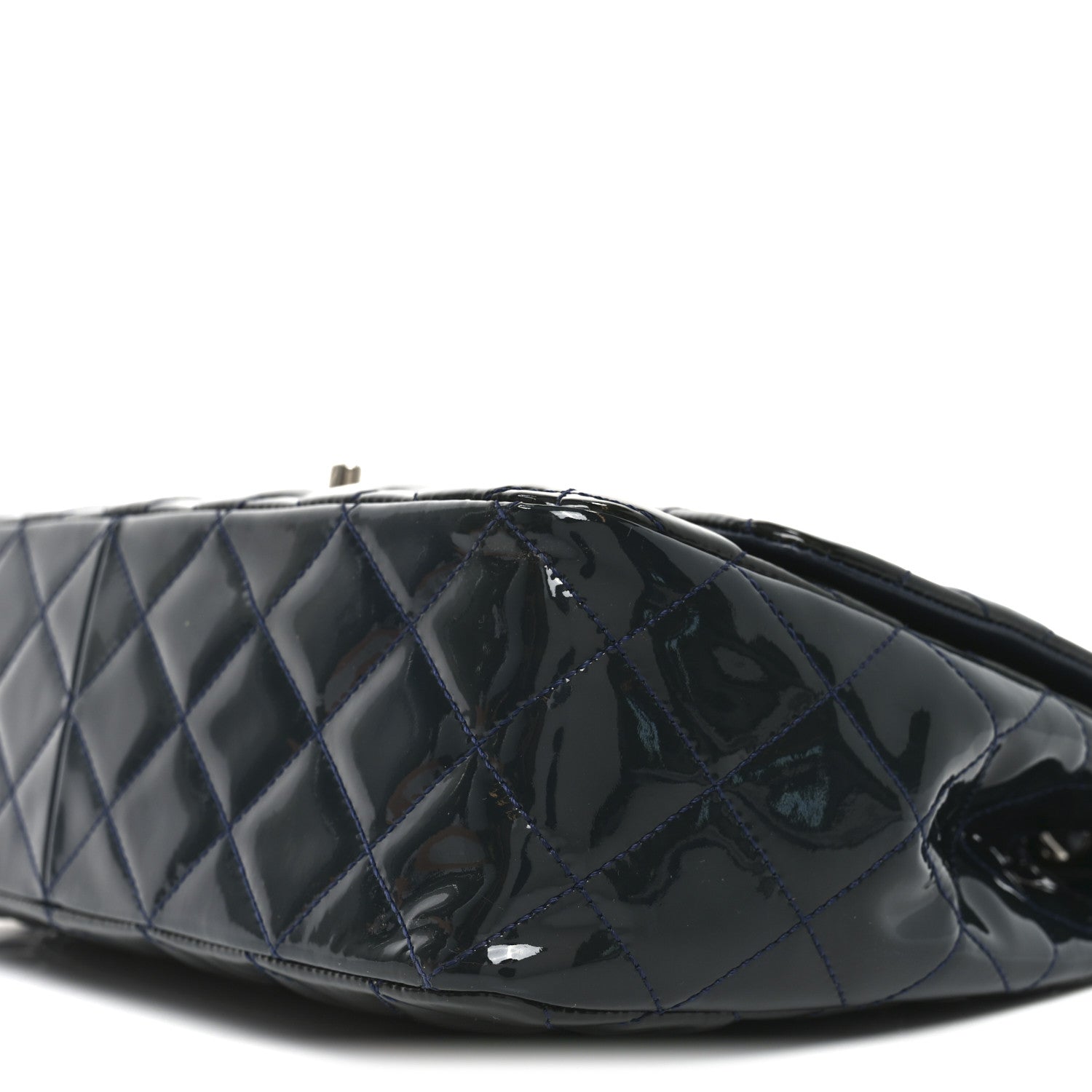 Patent Quilted Jumbo Single Flap Navy