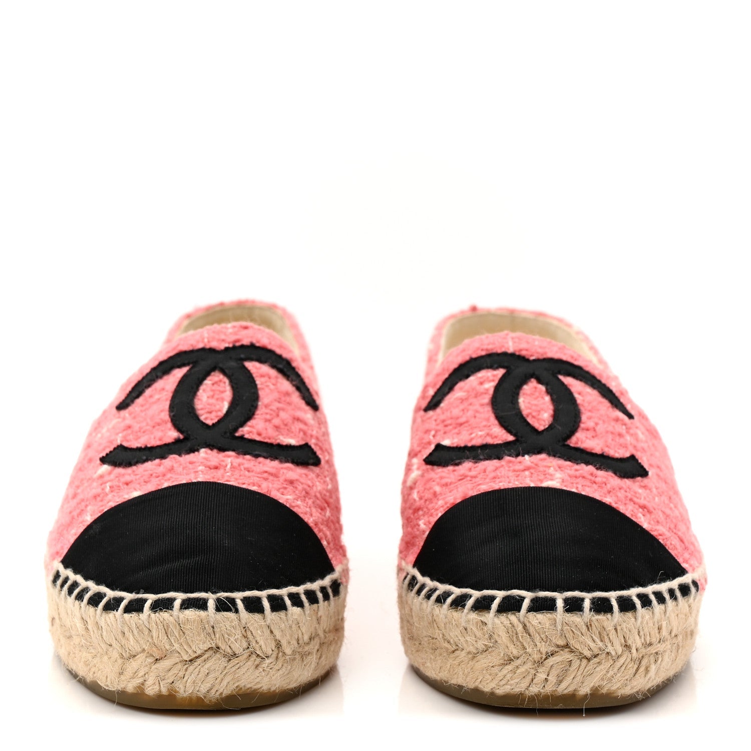 Tweed Grosgrain CC Espadrilles 35 Pink
