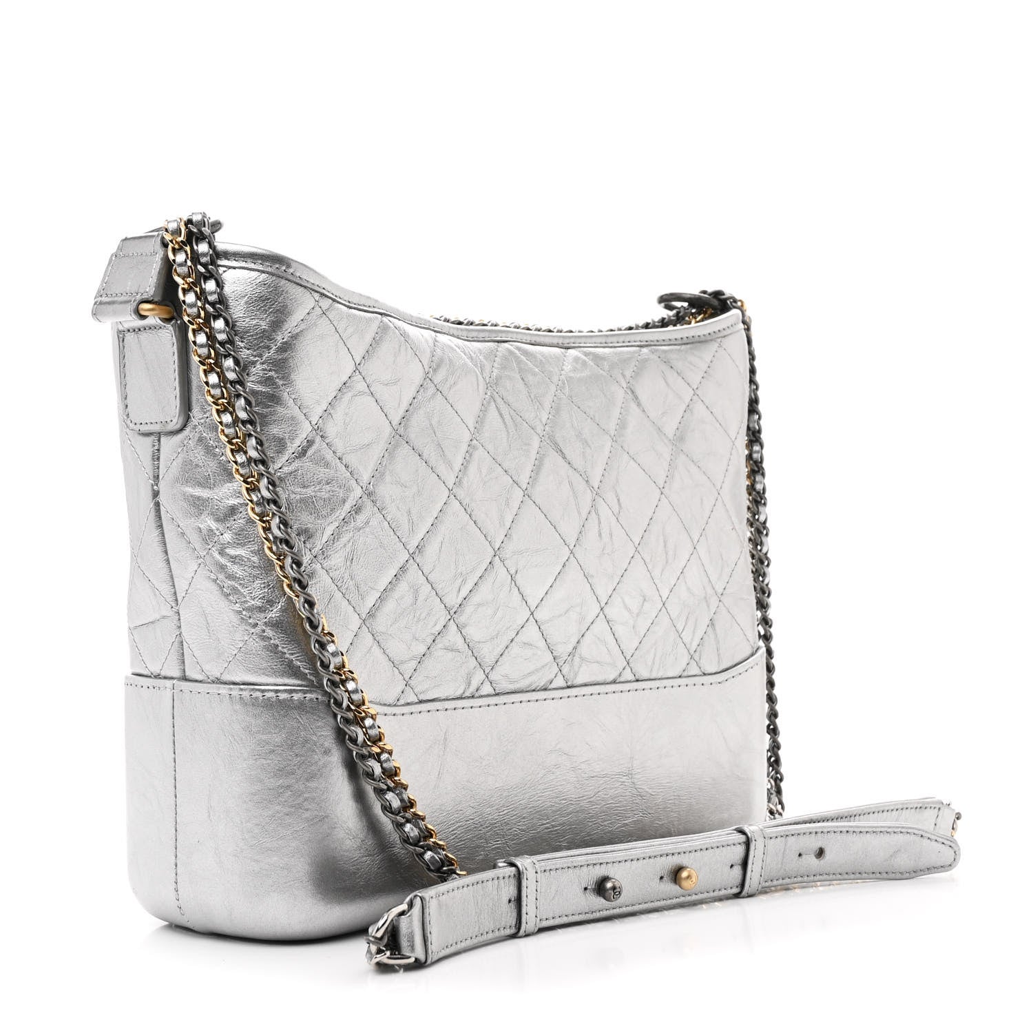 Metallic Aged Calfskin Quilted Medium Gabrielle Hobo Silver
