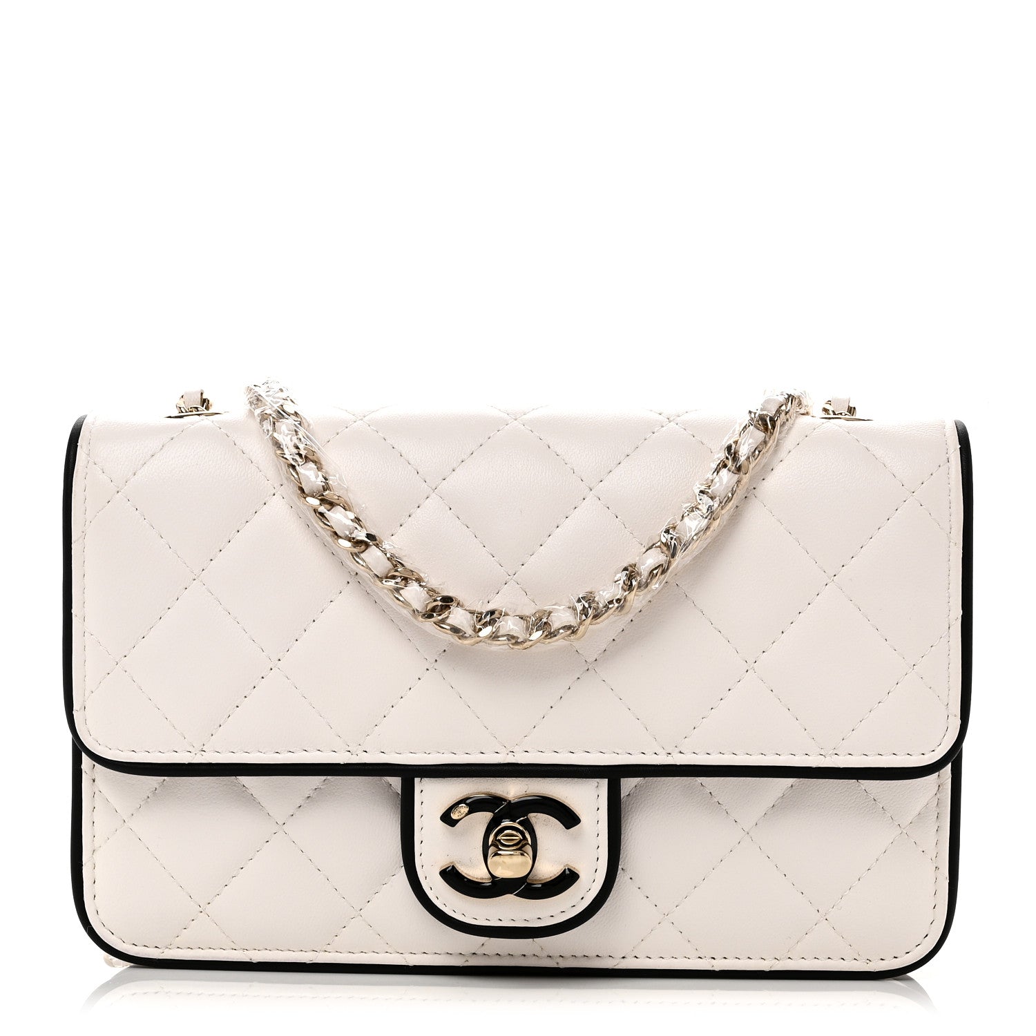 Lambskin Quilted Resin CC Mini Flap Bag White Black