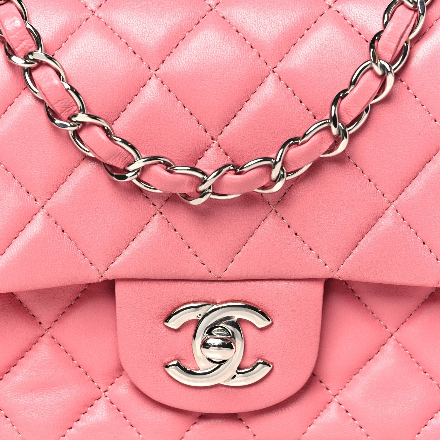 Lambskin Quilted Mini Square Flap Pink