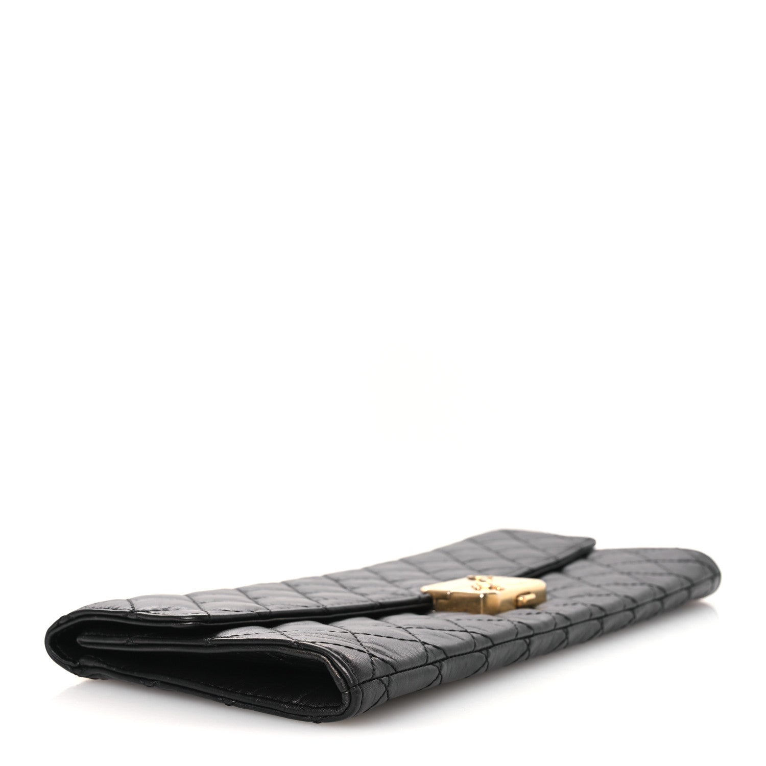 Metallic Aged Calfskin Quilted Paris Hamburg Clutch Black