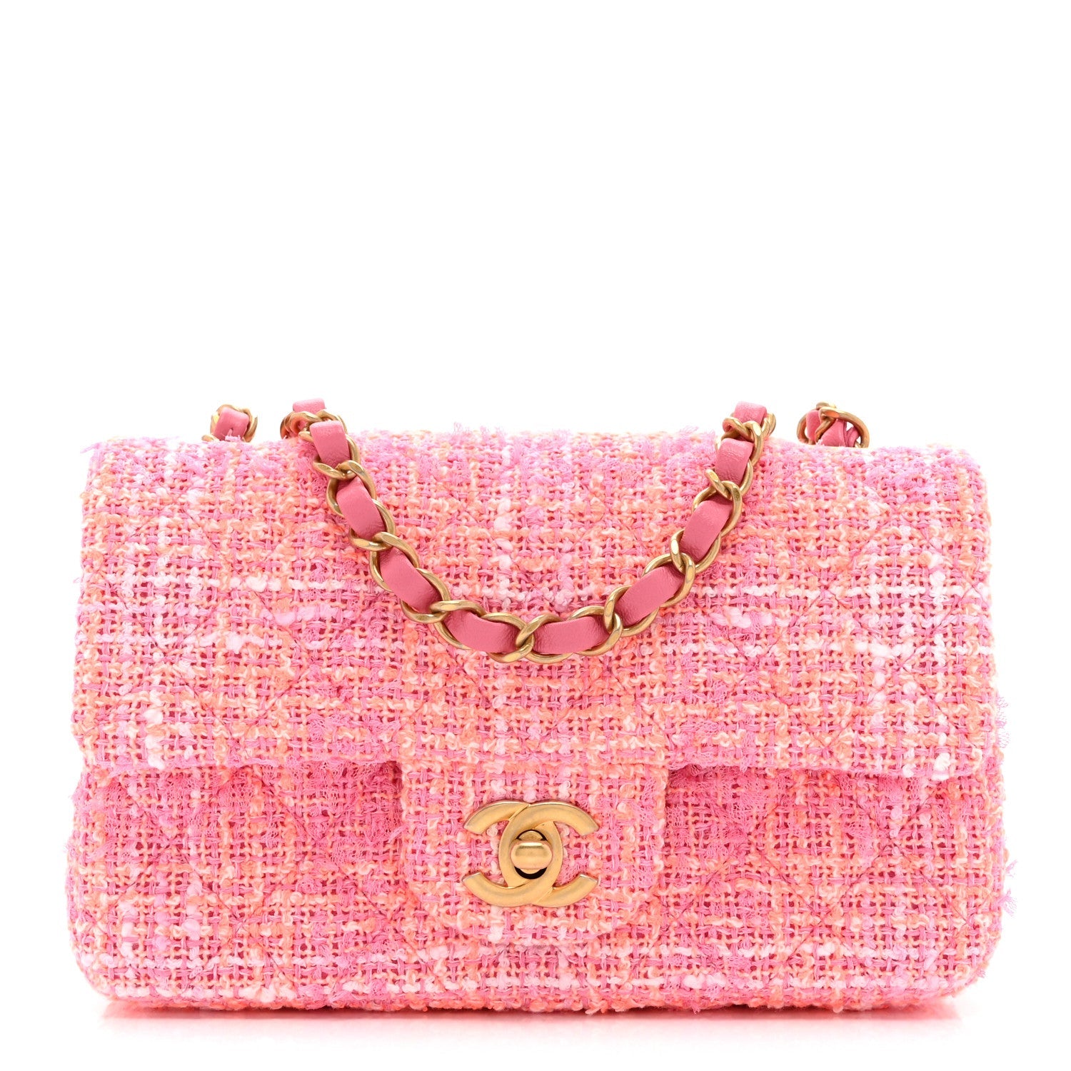 Tweed Quilted Mini Rectangular Flap Pink Orange White