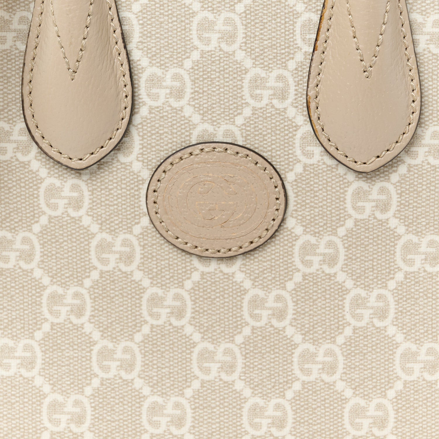 GG Supreme Monogram Textured Dollar Calfskin Mini Retro Interlocking G Tote Bag Beige Mystic White Oatmeal