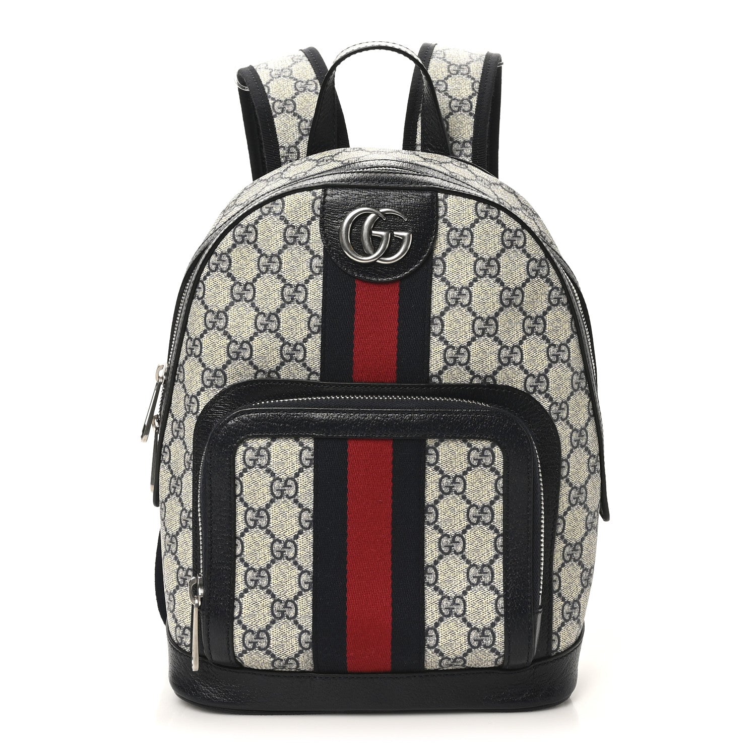 GG Supreme Monogram Textured Dollar Calfskin Web Small Ophidia Day Backpack Beige Blue Black