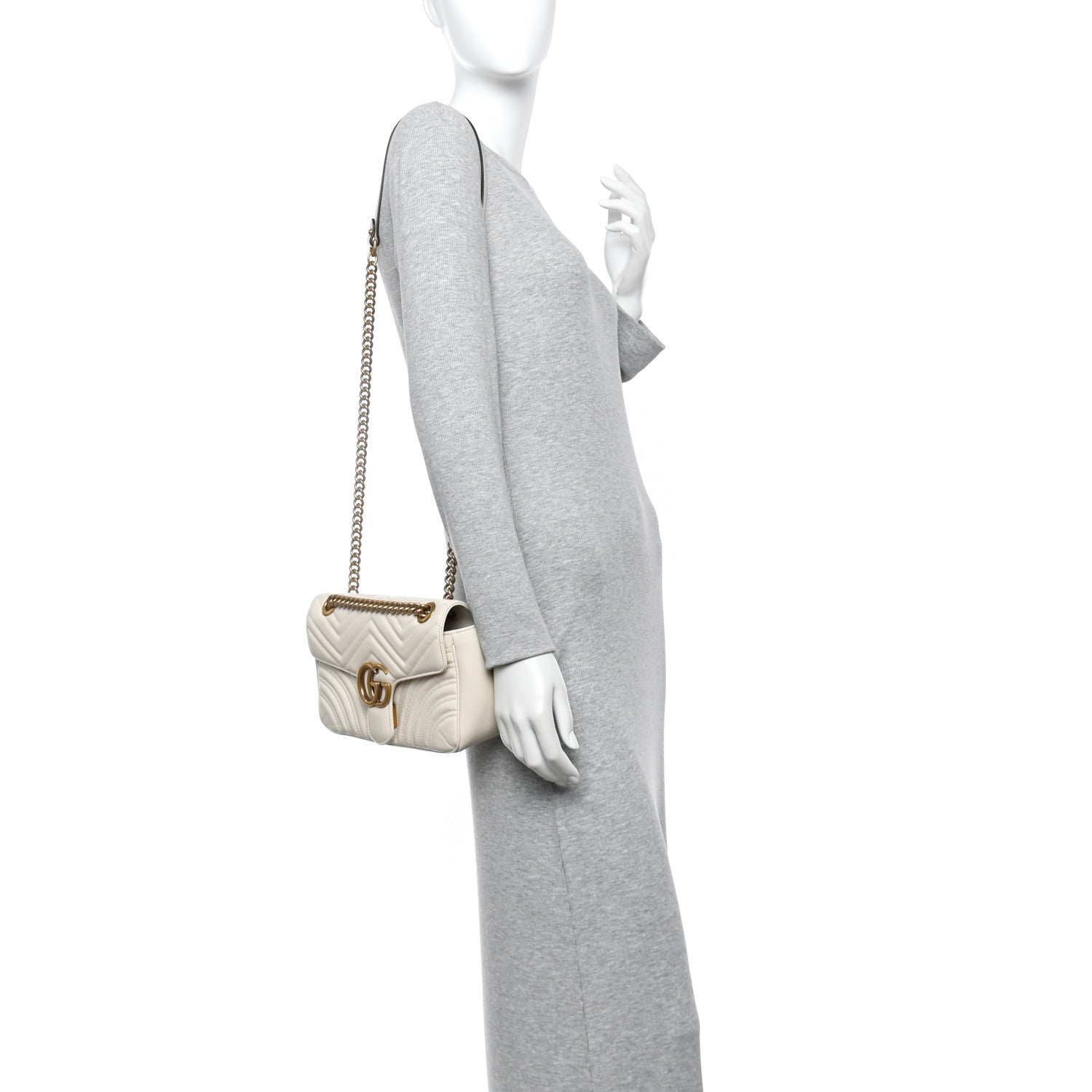 Calfskin Matelasse Small GG Marmont Shoulder Bag White