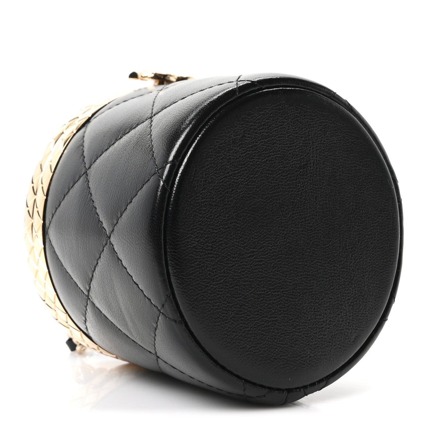 Metal Lambskin Quilted Mini Lock Frame Vanity Clutch Black