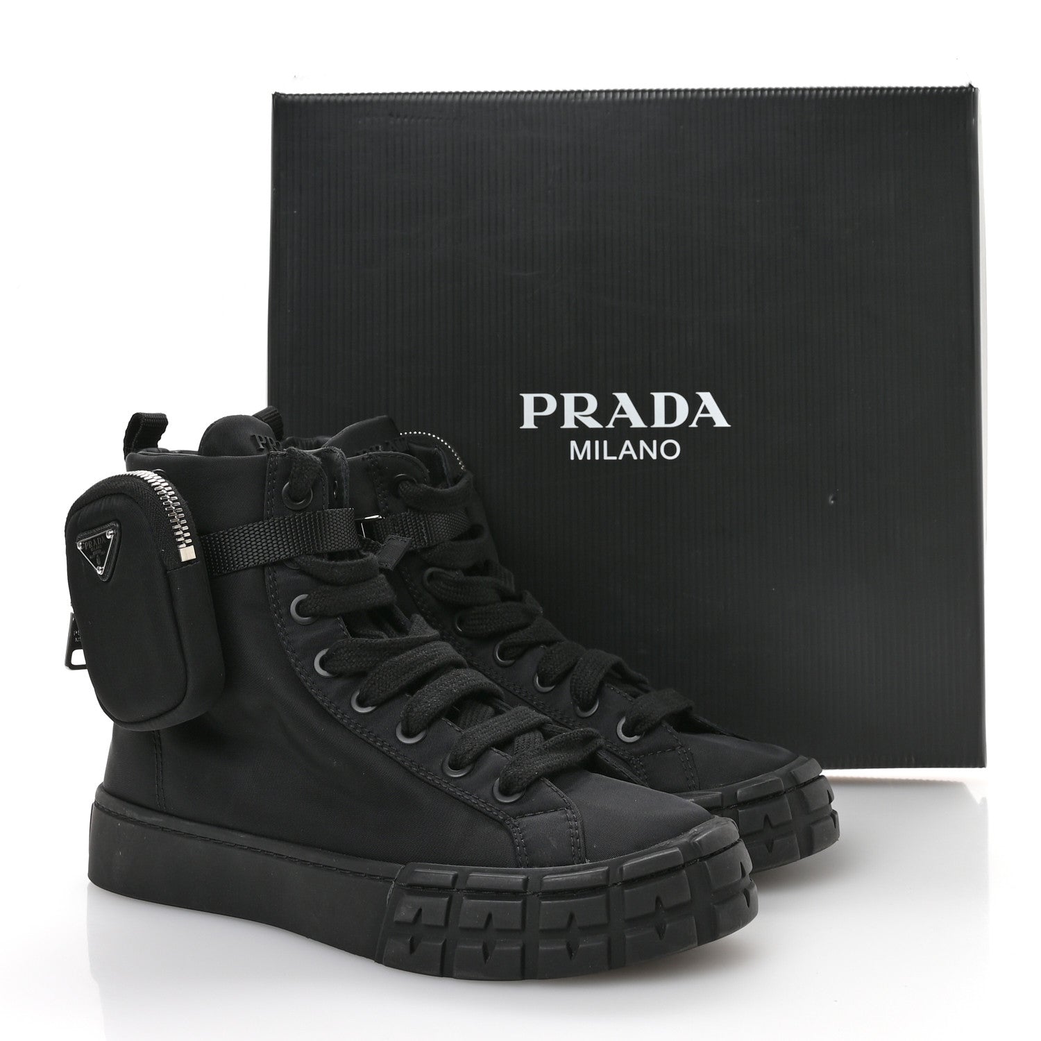 Re-Nylon Gabardine Triangle Womens Wheel Pouch Pocket High Top Sneakers 39 Black