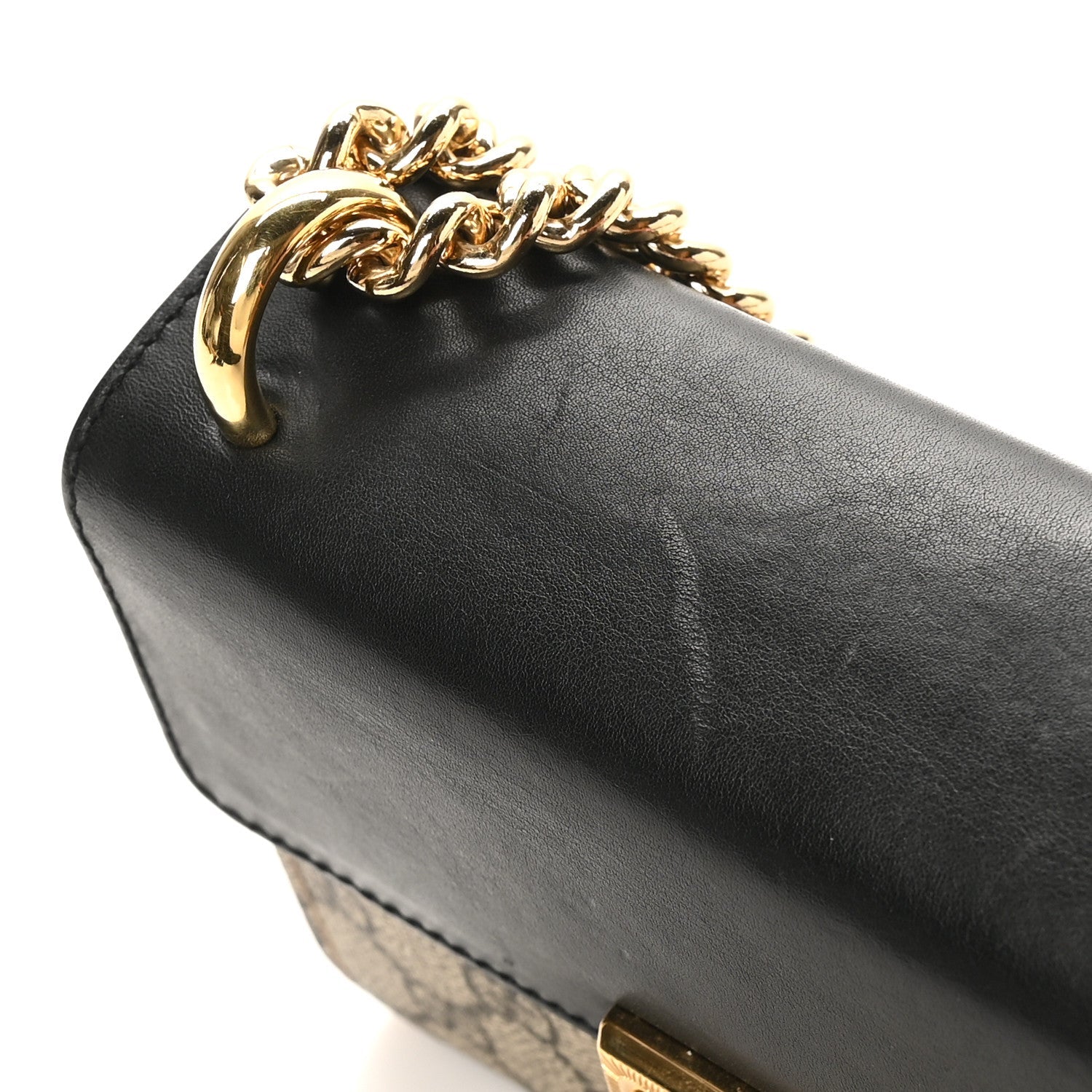 GG Supreme Monogram Calfskin Small Padlock Shoulder Bag Beige Black Cuir