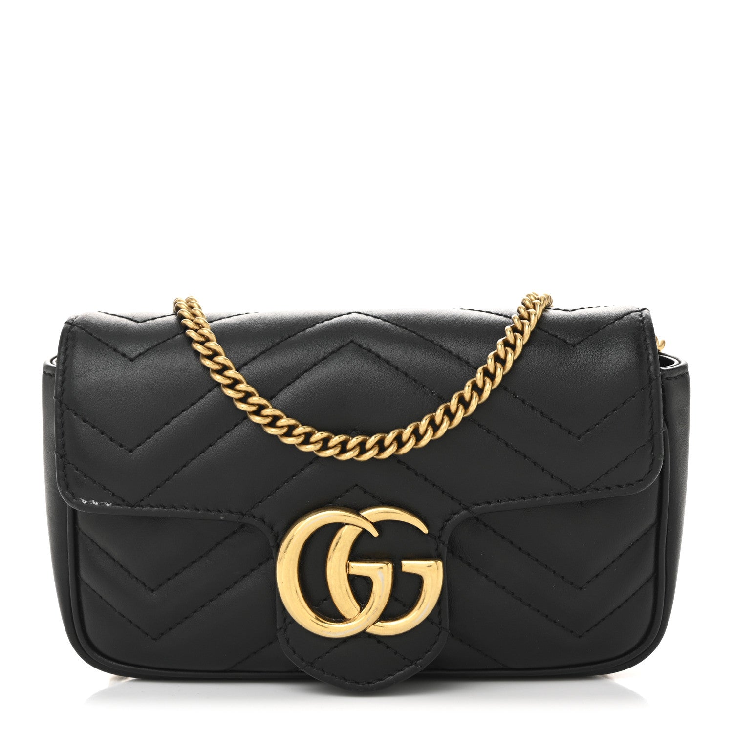 Calfskin Matelasse Super Mini GG Marmont Shoulder Bag Black