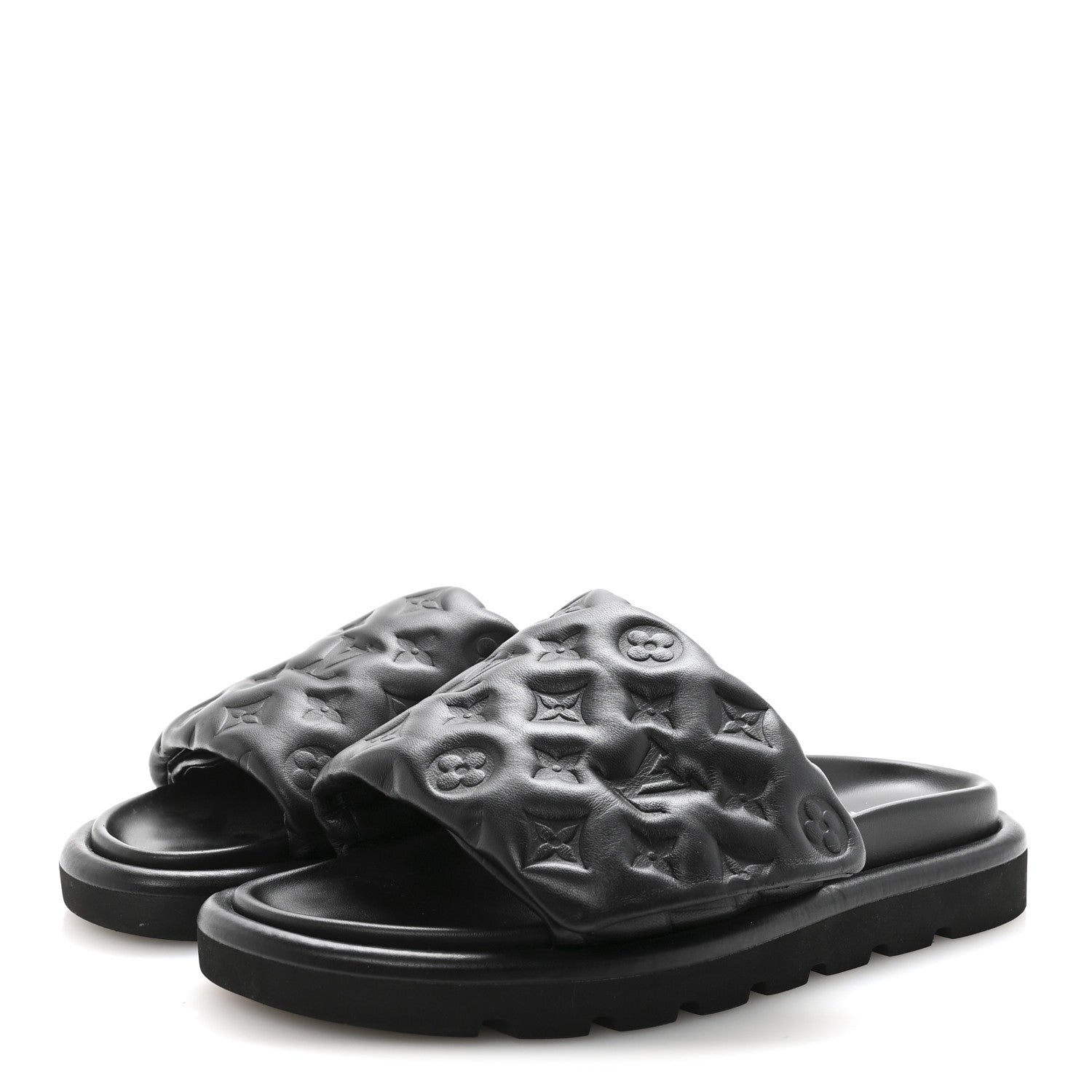 Lambskin Embossed Monogram Pool Pillow Flat Comfort Mule 40 Black