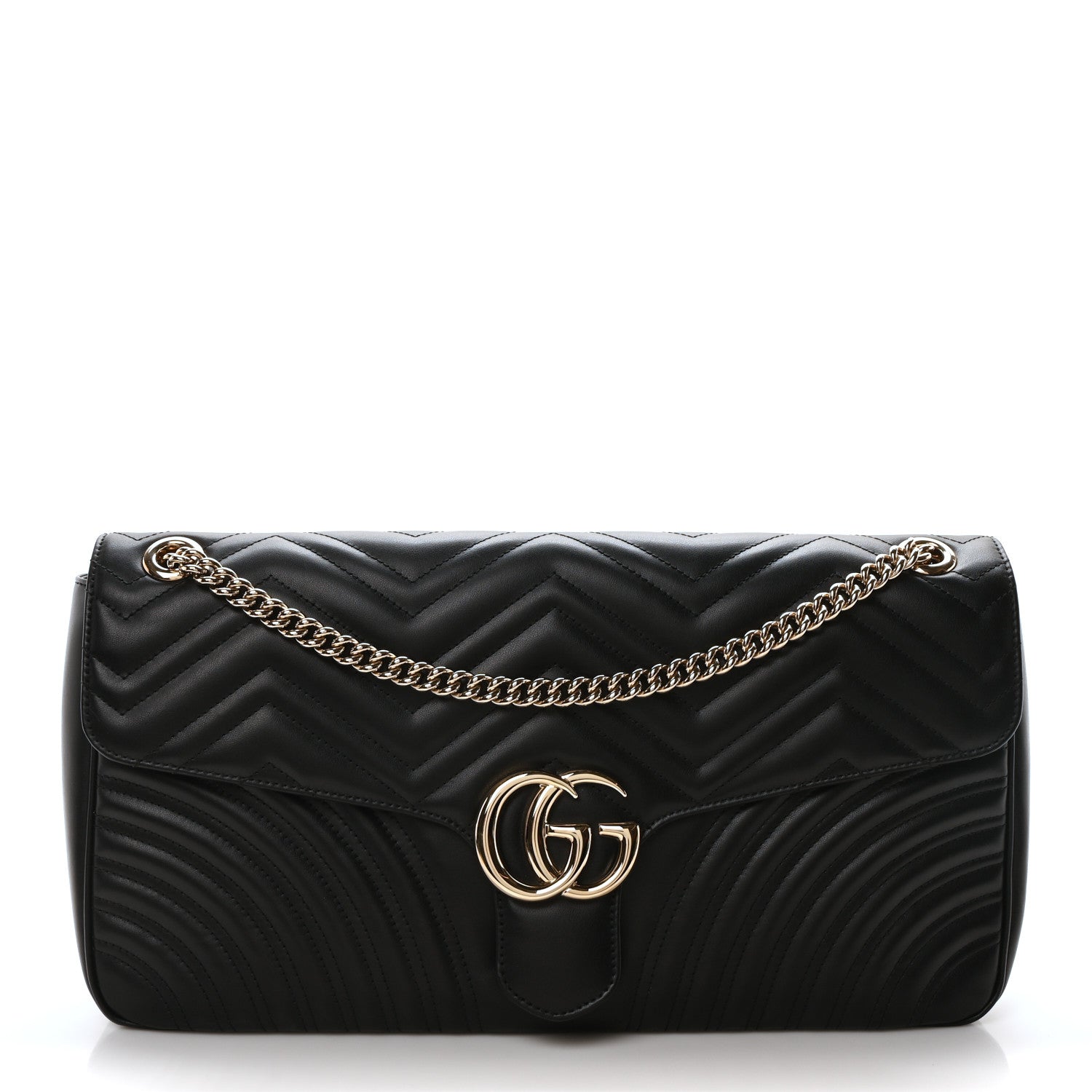 Calfskin Matelasse Large Horizontal GG Marmont Shoulder Bag Black