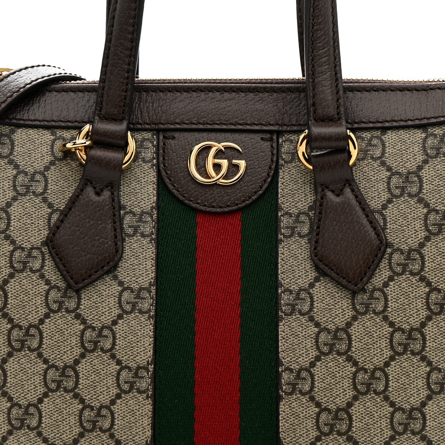 GG Supreme Monogram Textured Calfskin Web Small Ophidia Tote Bag Beige Ebony New Acero