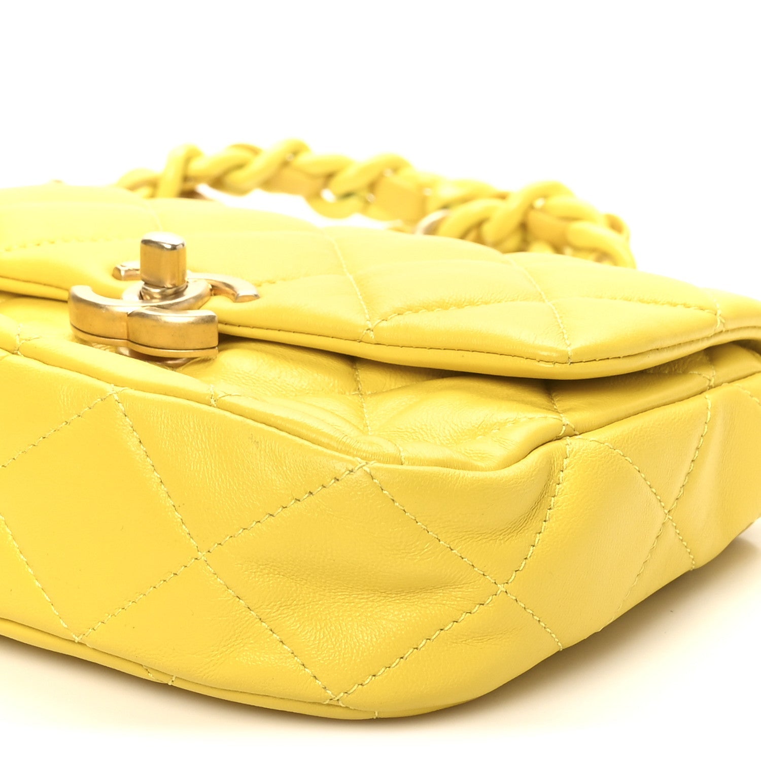 Lambskin Quilted Mini Lacquered Chain Flap Yellow