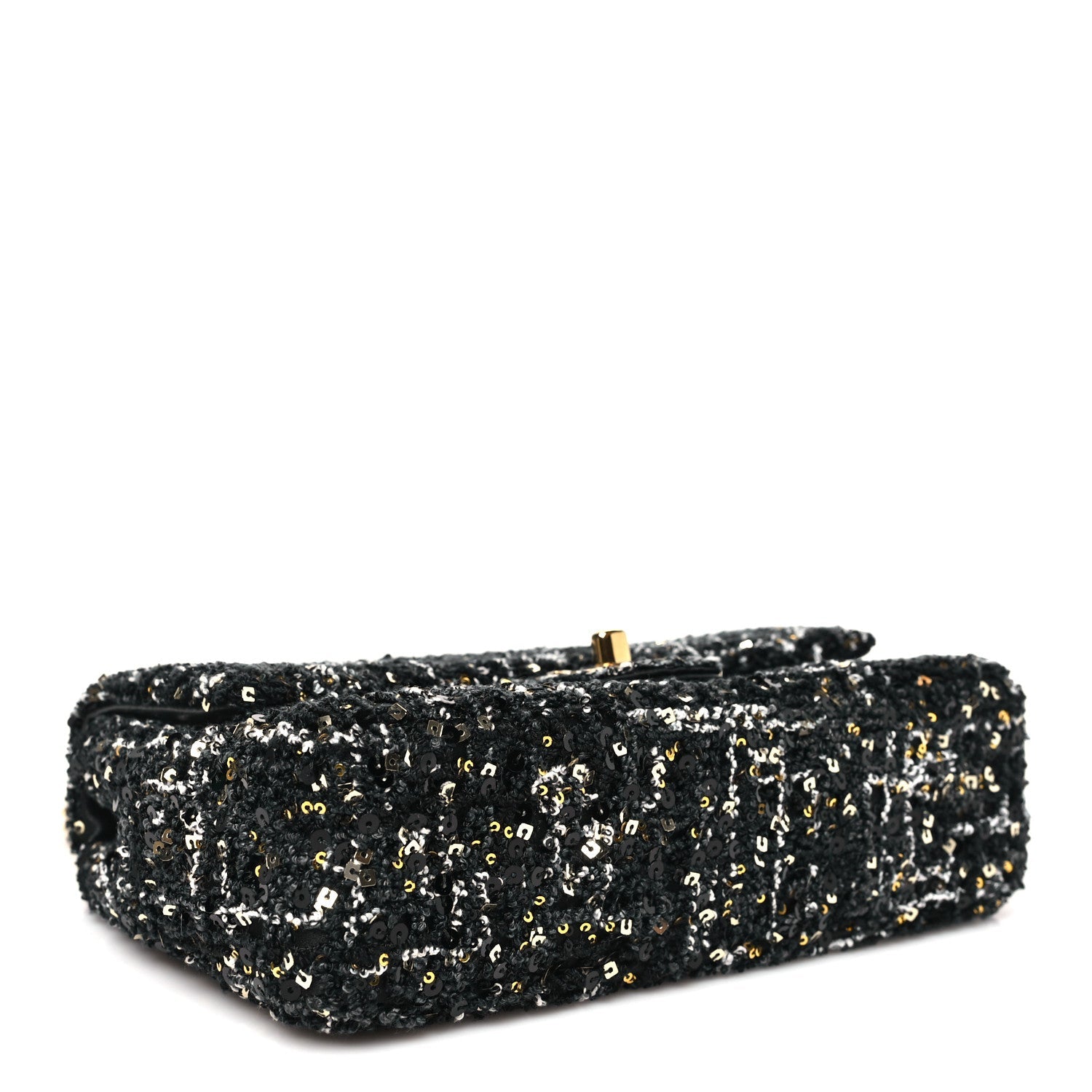Tweed Sequin Small Single Flap Black Silvery Golden