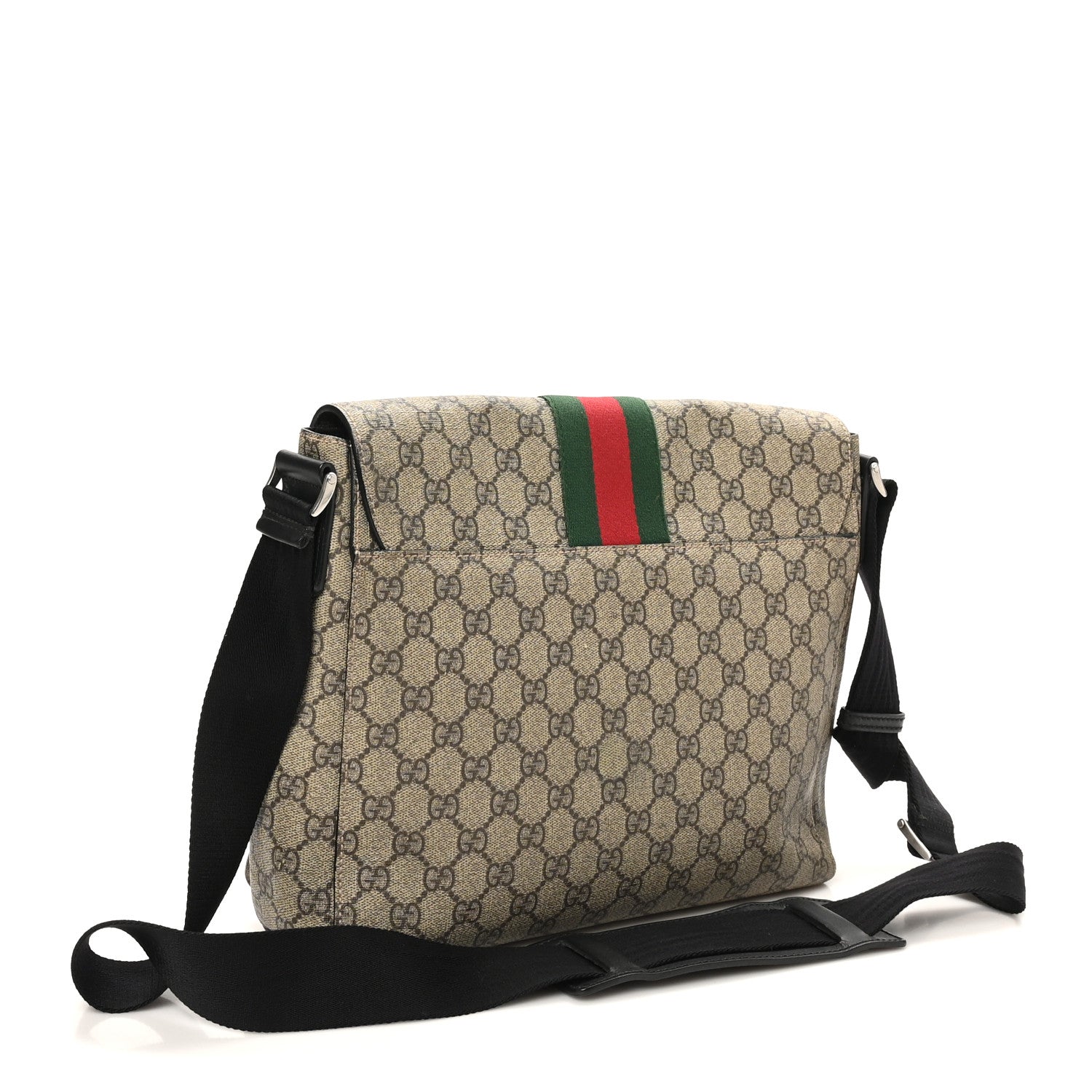 GG Supreme Monogram Web Flap Messenger Bag Black
