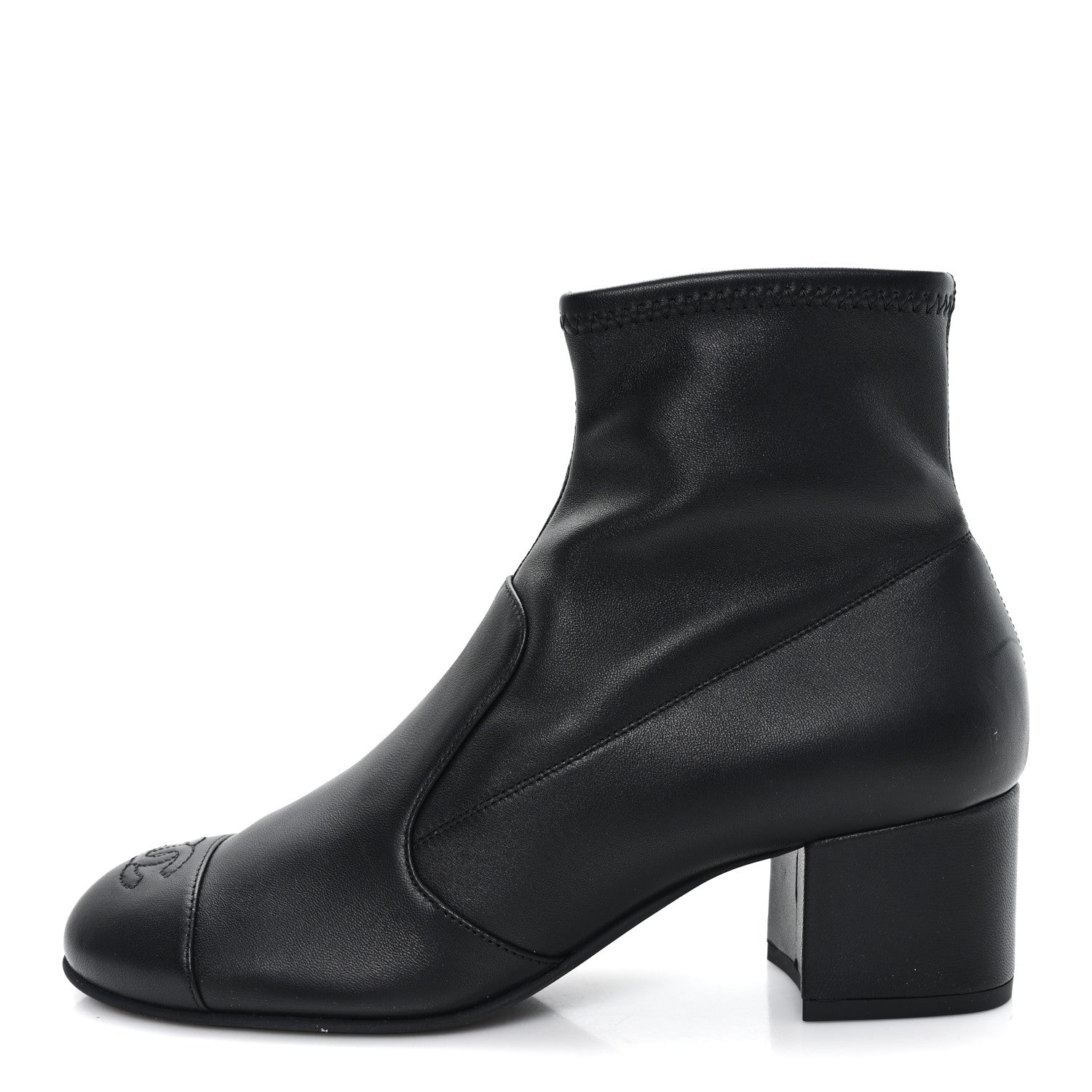 Stretch Lambskin Cap Toe CC Uniform Short Boots 39 Black