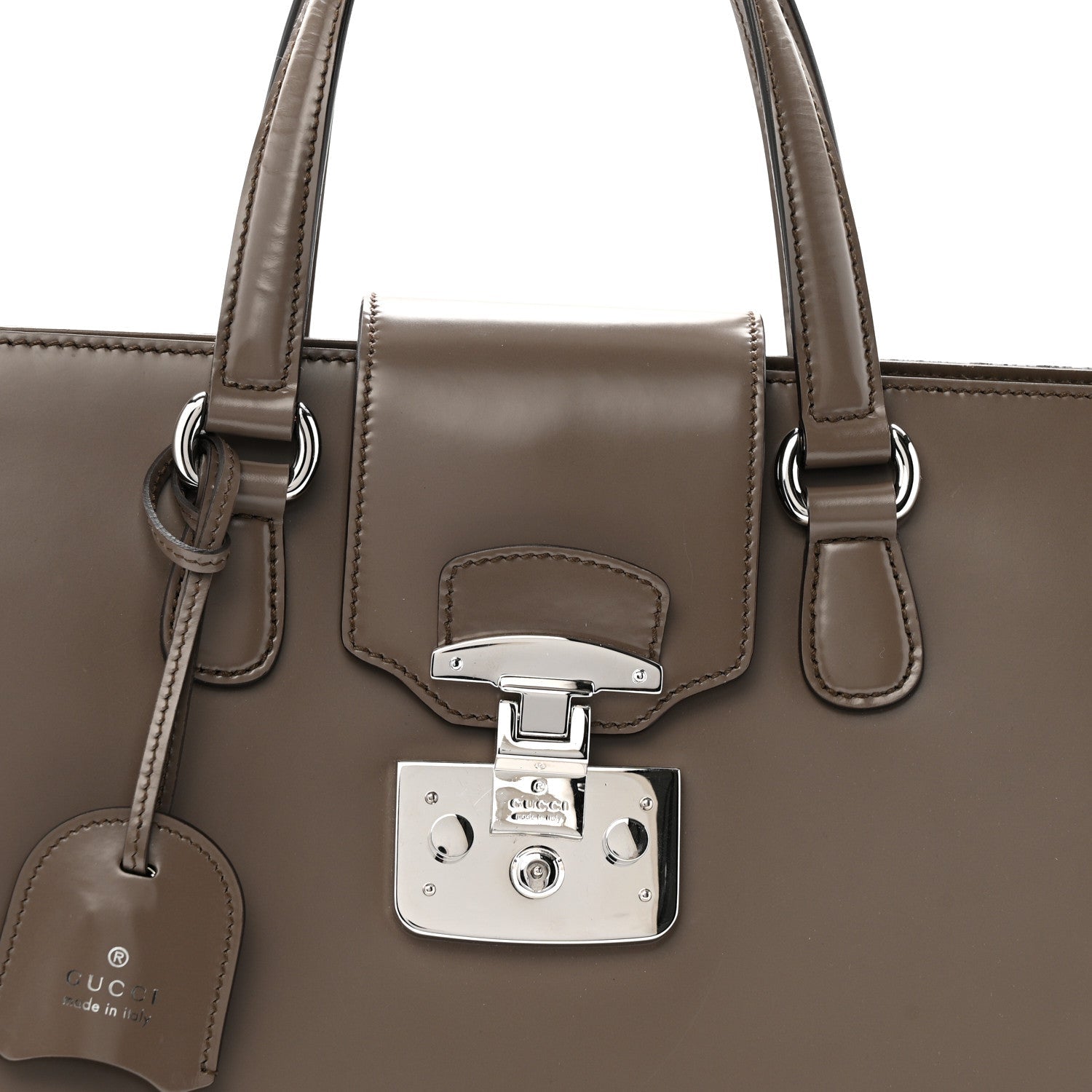 Regent Calfskin Large Lady Lock Flap Top Handle Bag Grey