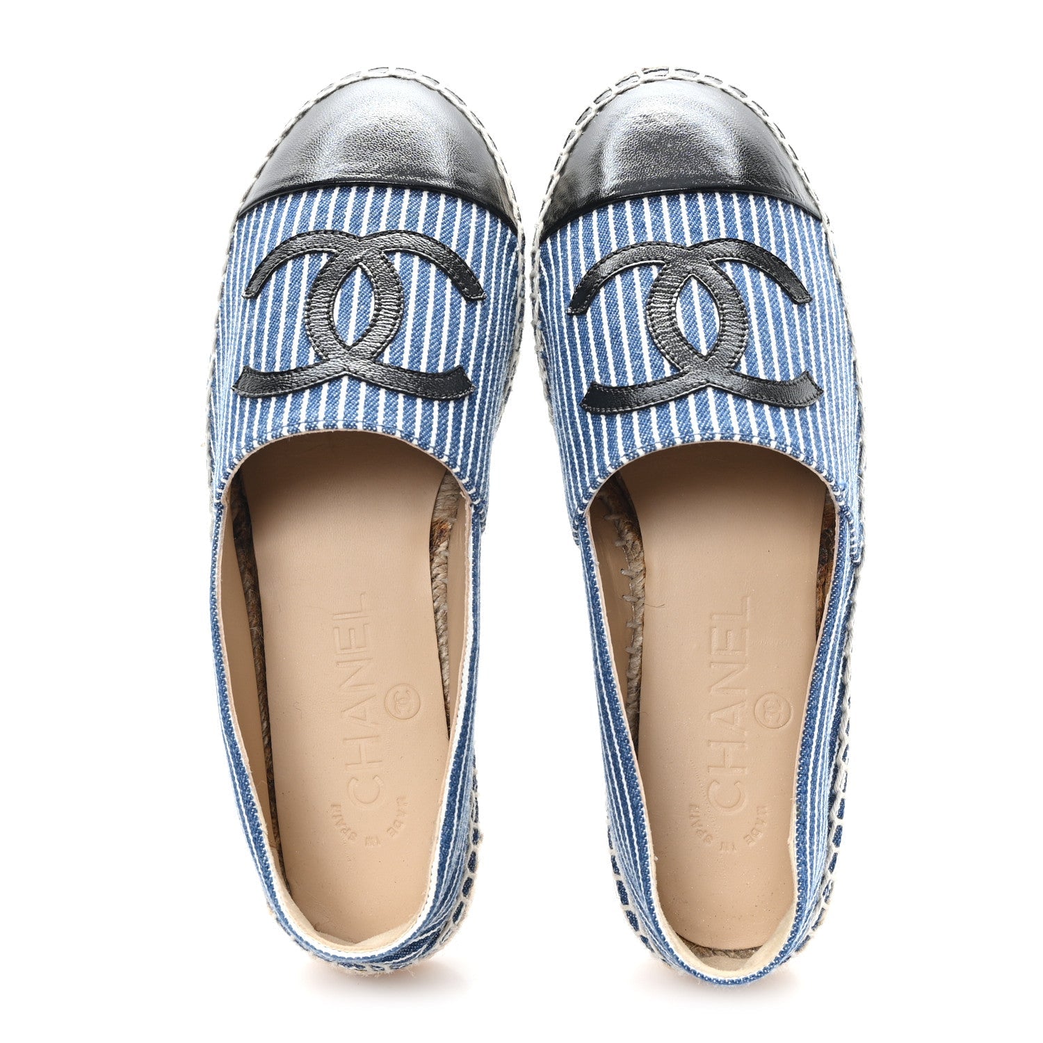 Canvas Striped Patent CC Espadrilles 35 Navy Black