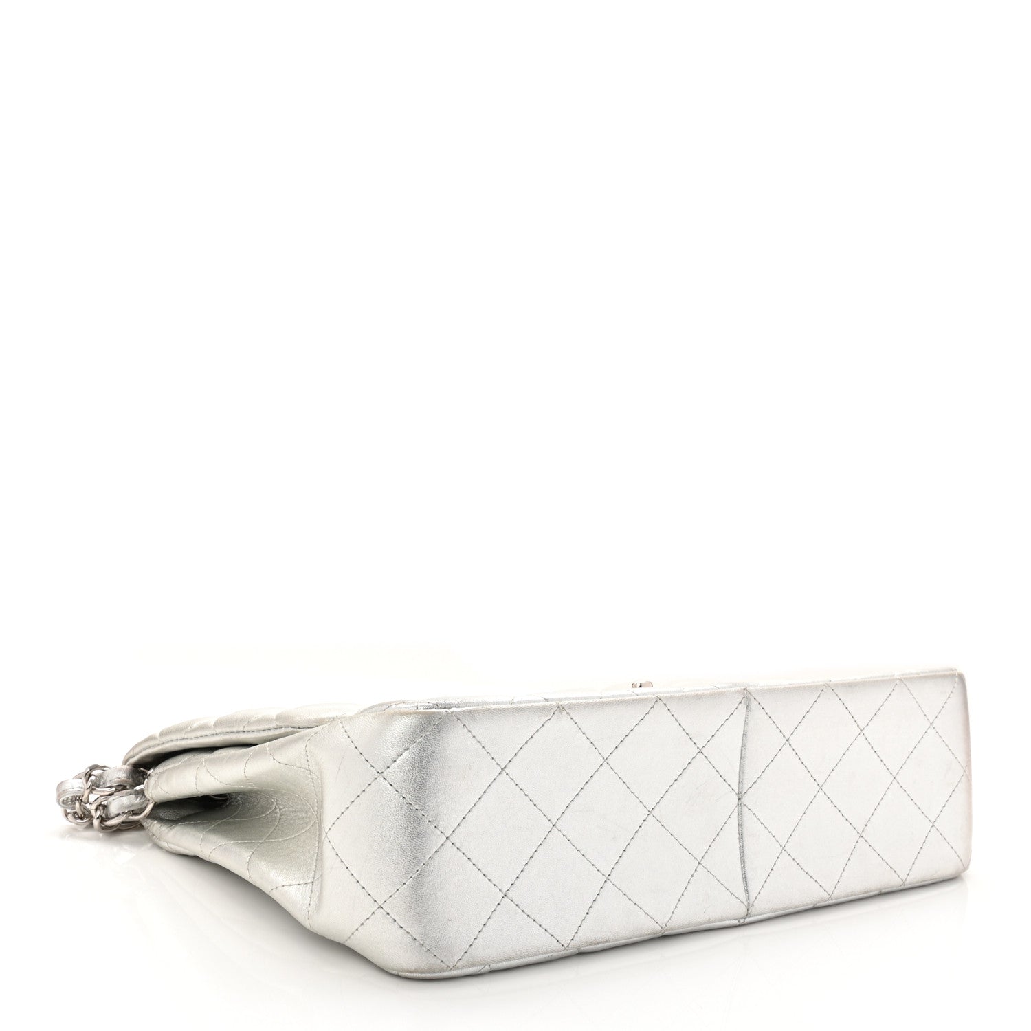 Metallic Lambskin Quilted Jumbo Single Flap Silver
