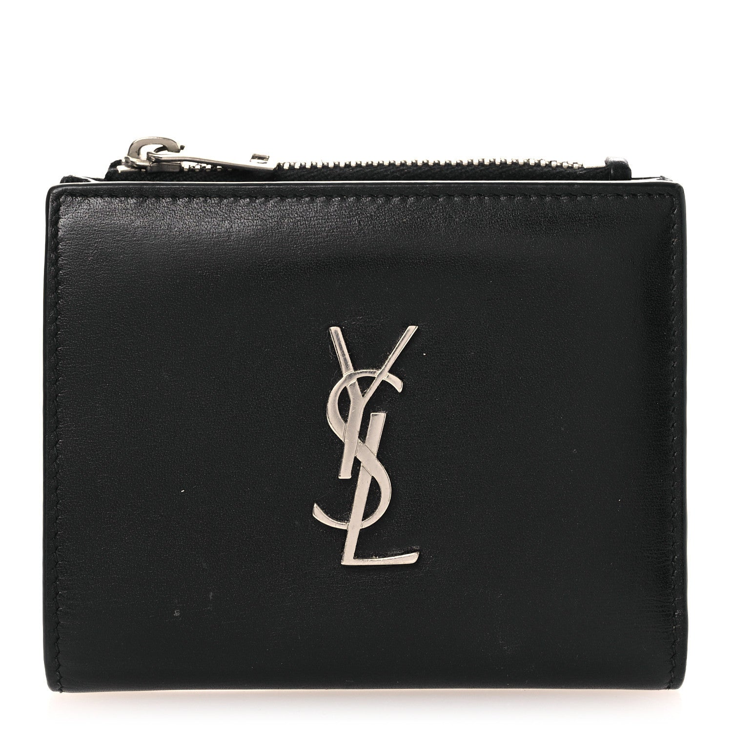 Smooth Calfskin Monogram Zipped Card Case Black