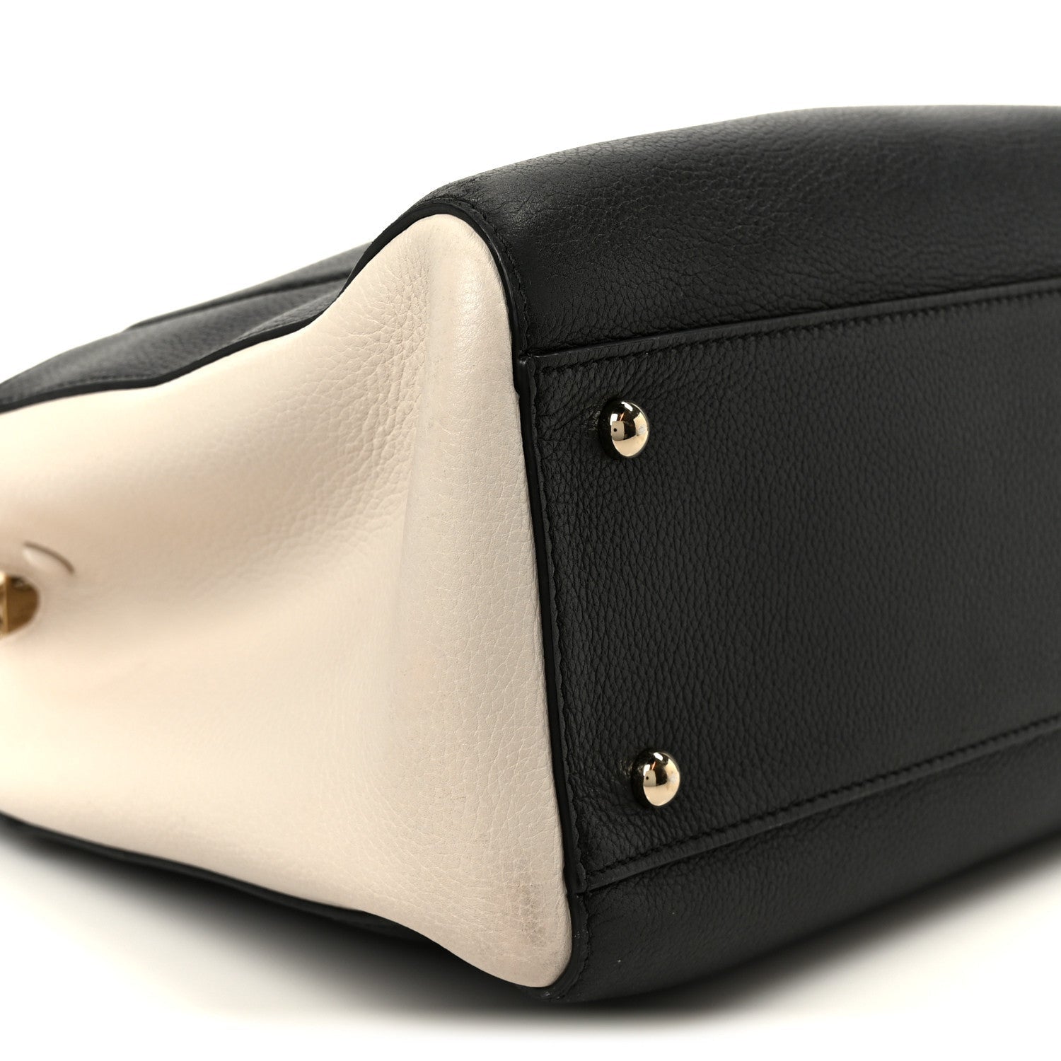 Grained Calfskin Small Bi-Color Neo Executive Shopper Tote Black Beige