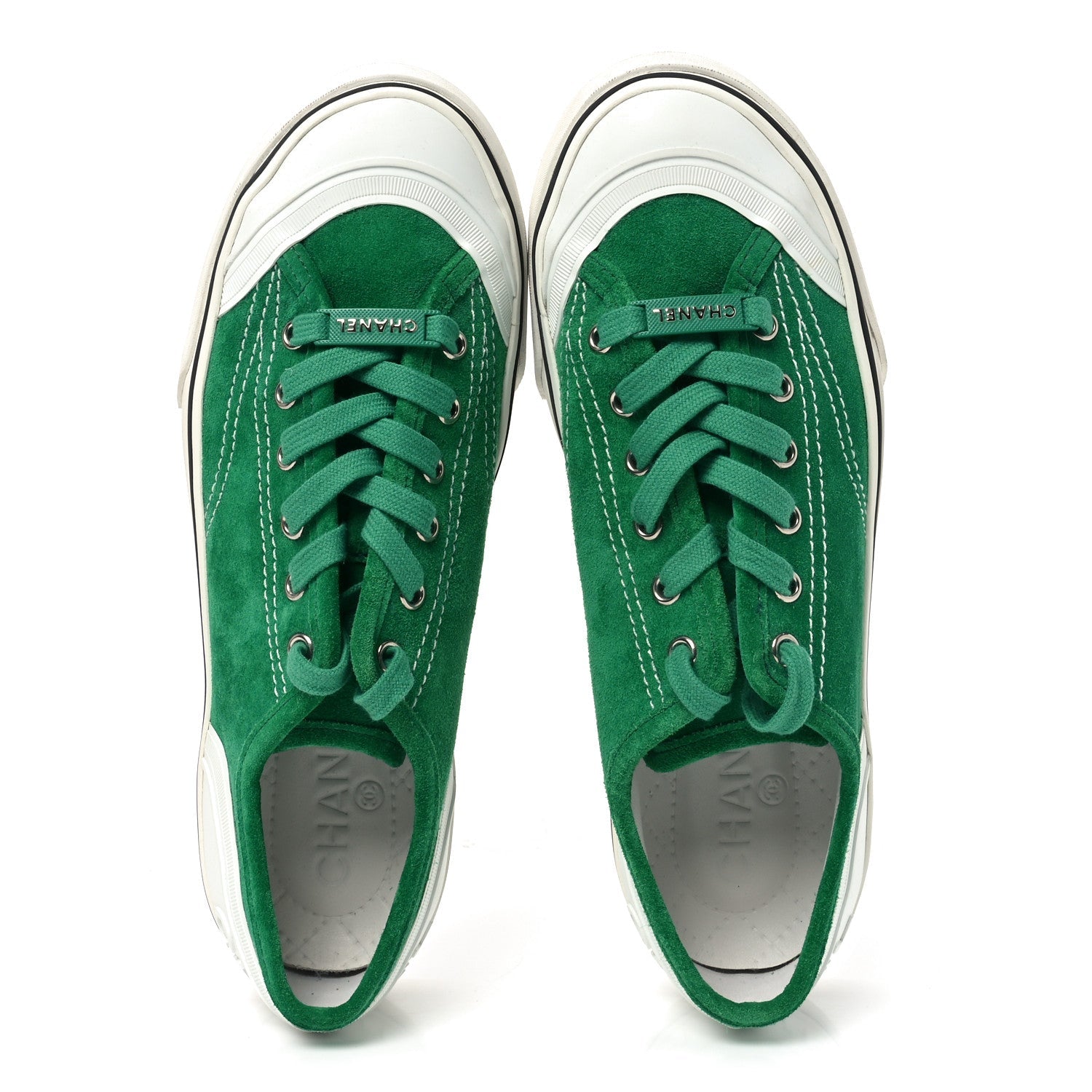 Suede Calfskin Lace Up Cap Toe Sneakers 39.5 Green