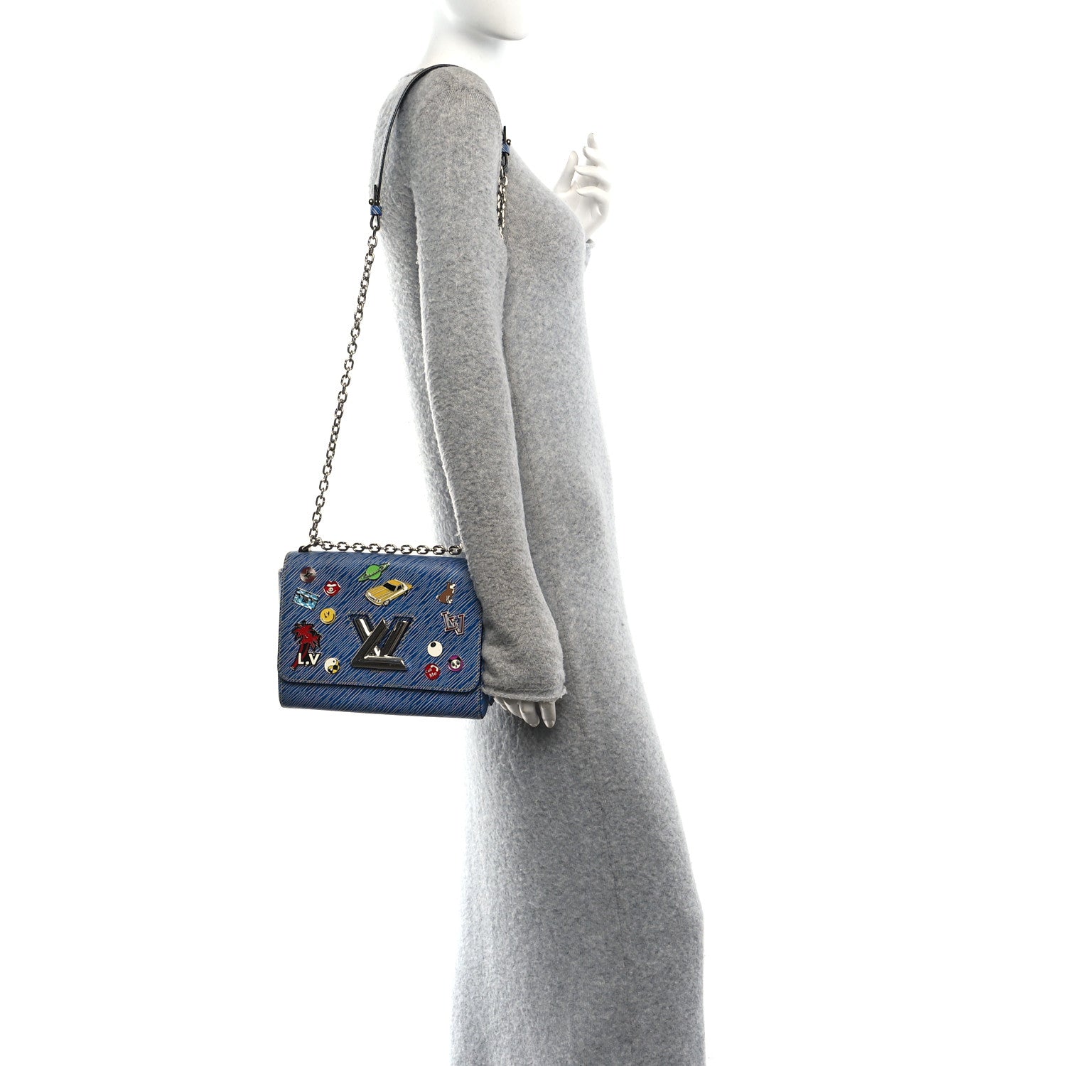 Epi Pins Twist Shoulder Bag MM Denim Light