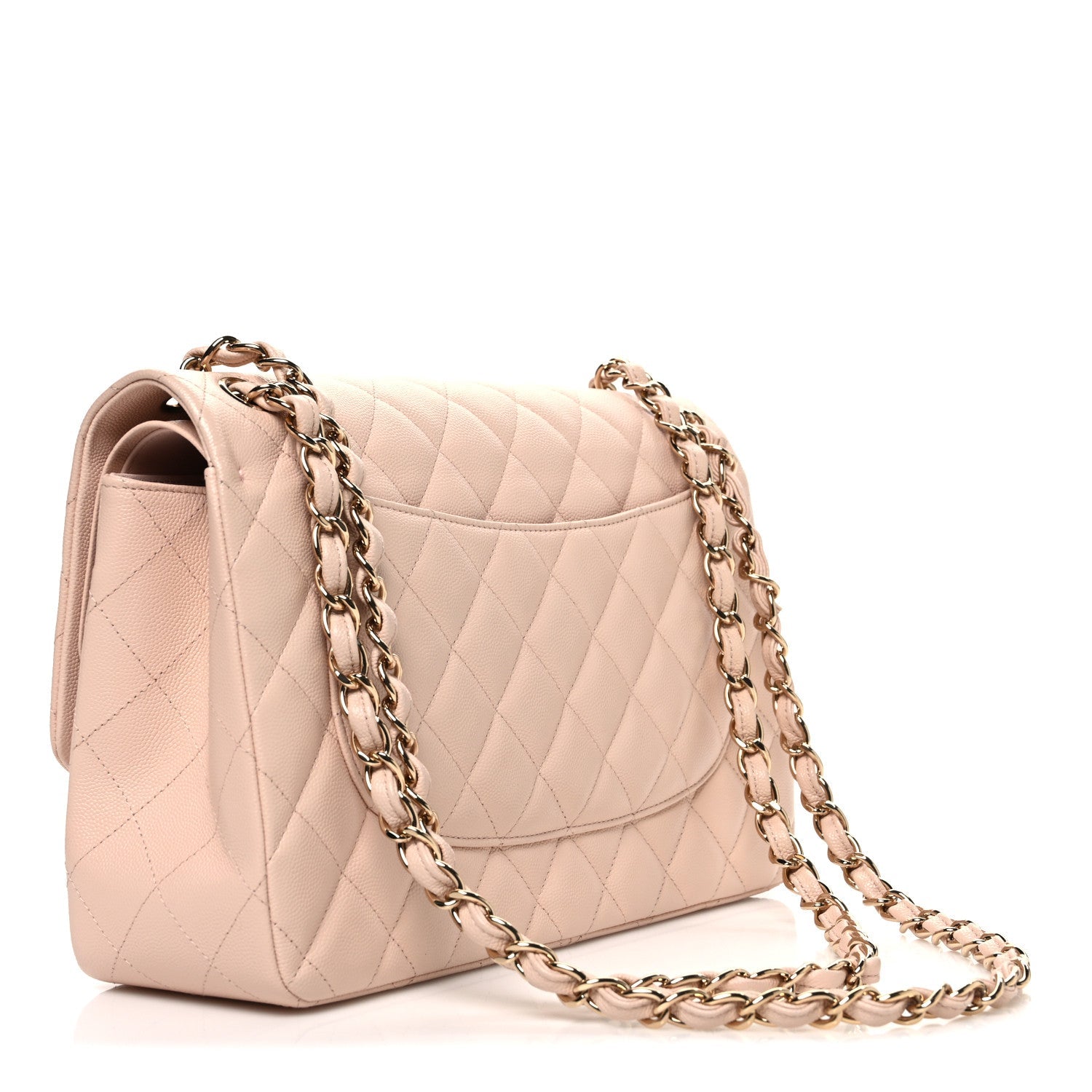 Caviar Quilted Jumbo Double Flap Light Beige