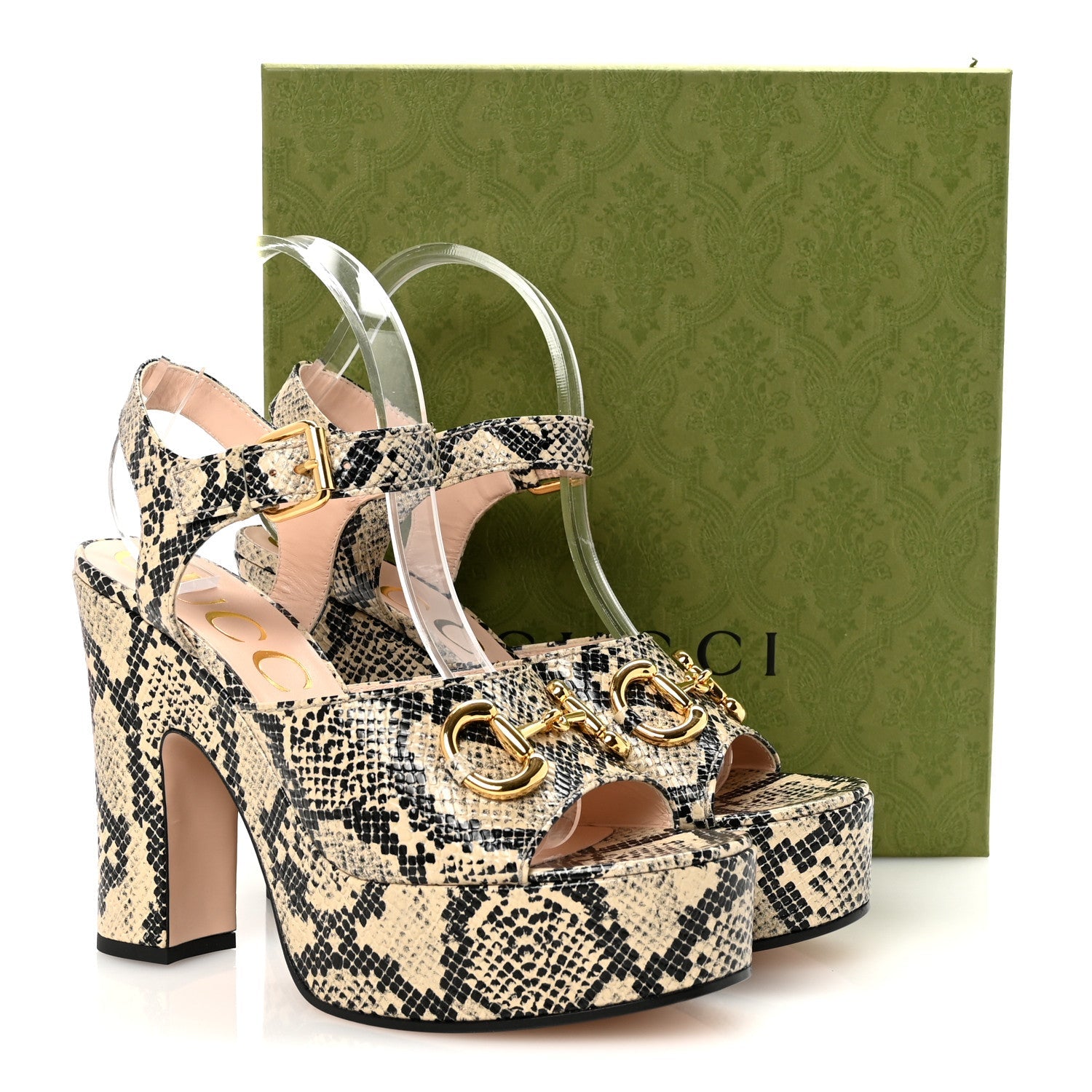 Calfskin Snakeskin Print Horsebit 40/135mm Platform Sandals 40.5 Beige Avana