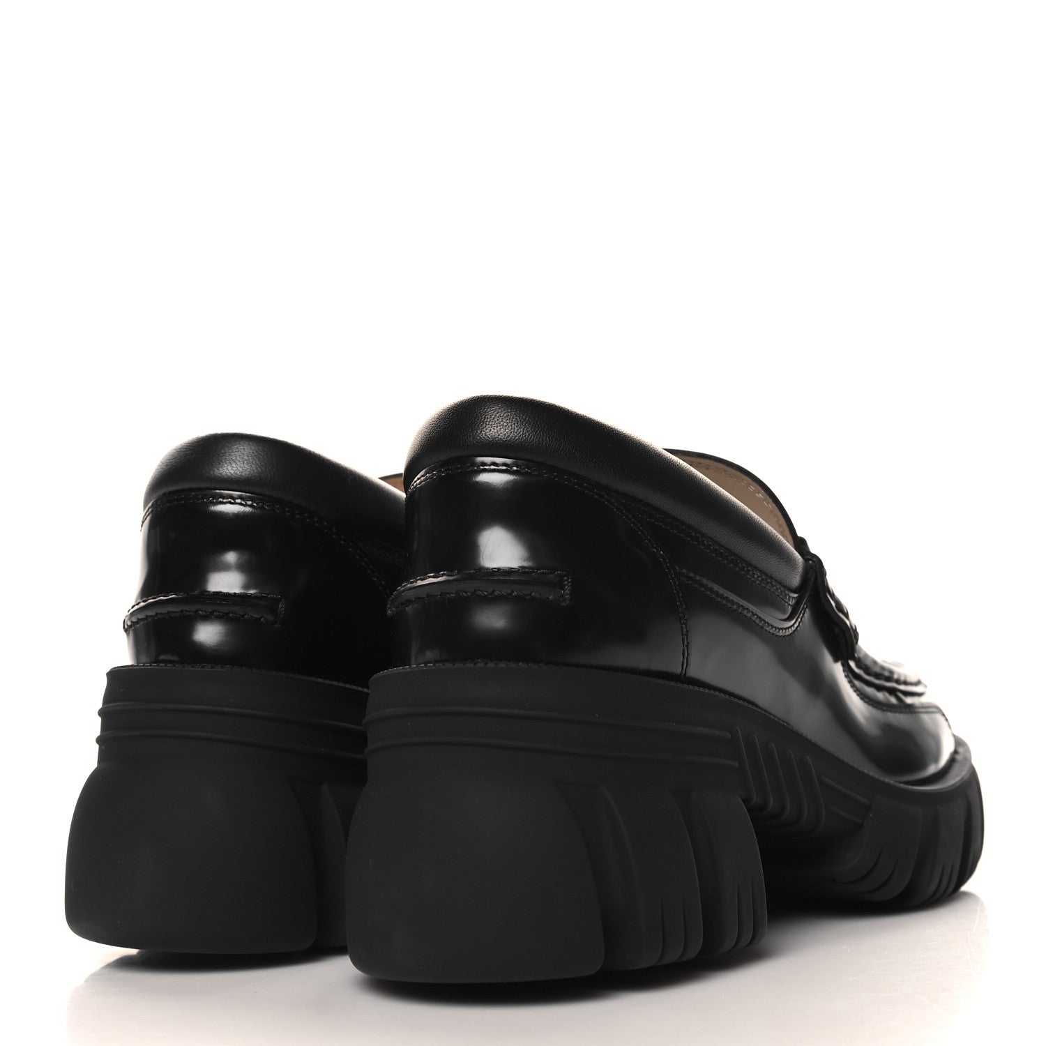 Magnum Calfskin Nappa Samoa Womens Horsebit Platform Chunky Lug Sole 40mm Loafers 40.5 Black