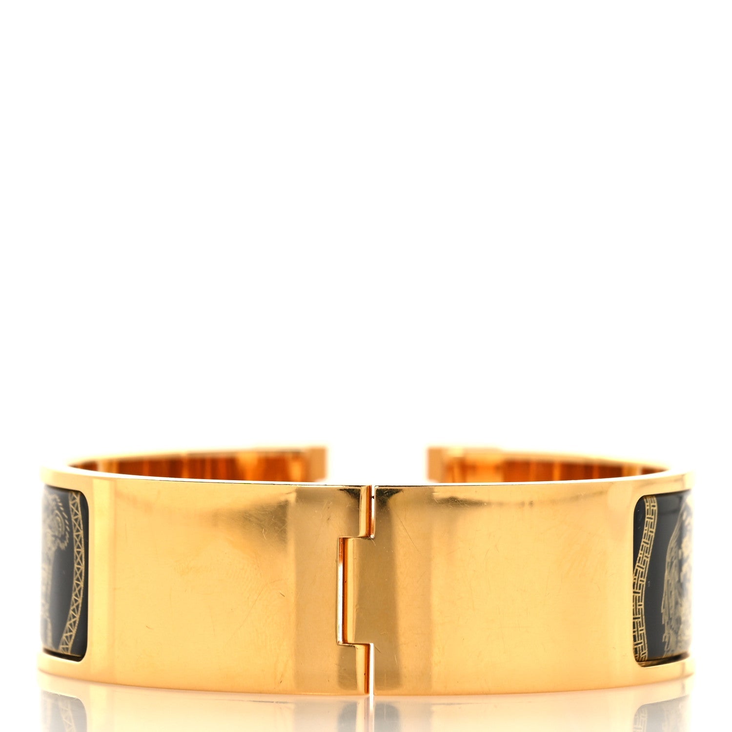 Enamel Printed Wide Dogs Clic Clac H Bracelet GM Black Gold