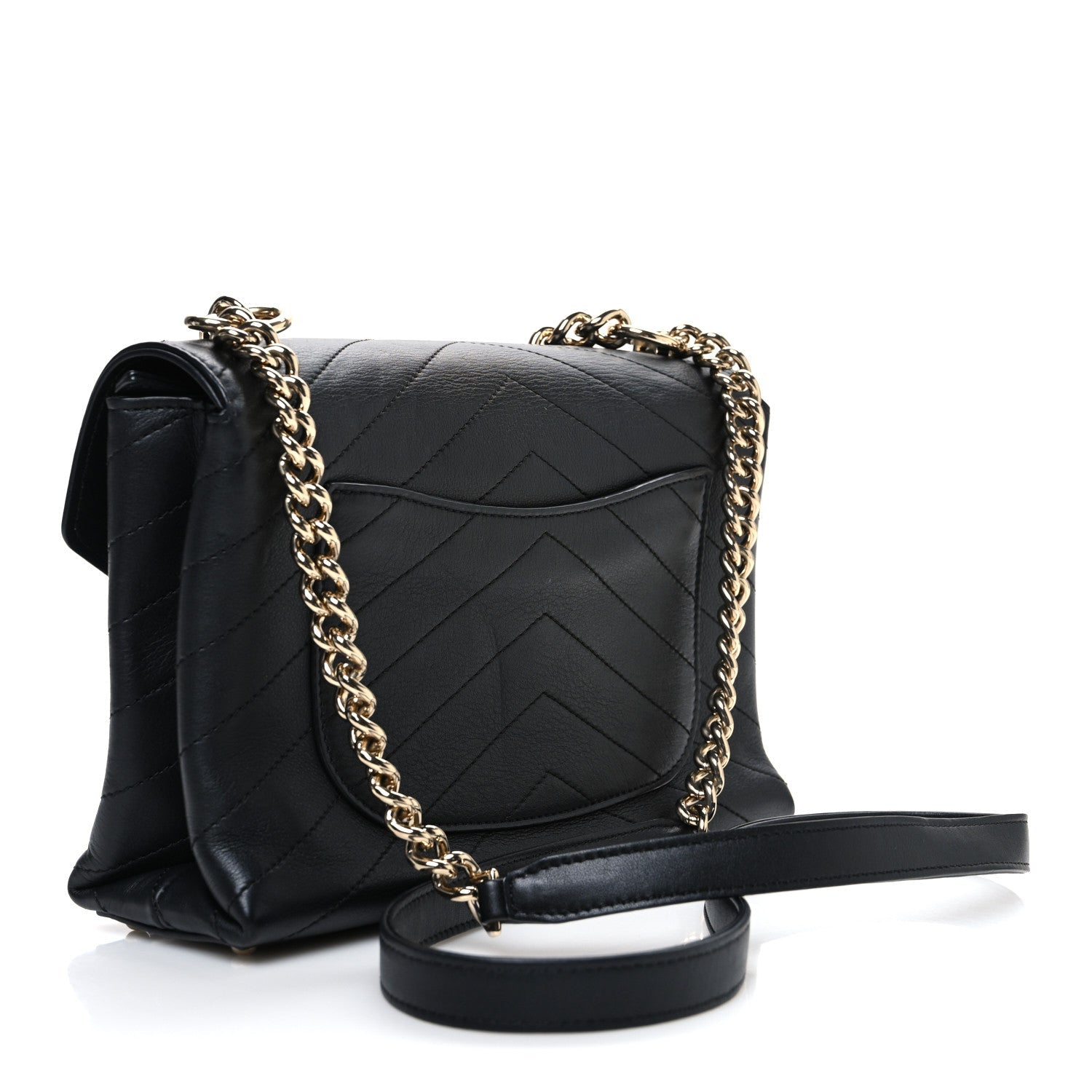 Lambskin Chevron Stitched Medium Envelope Flap Black