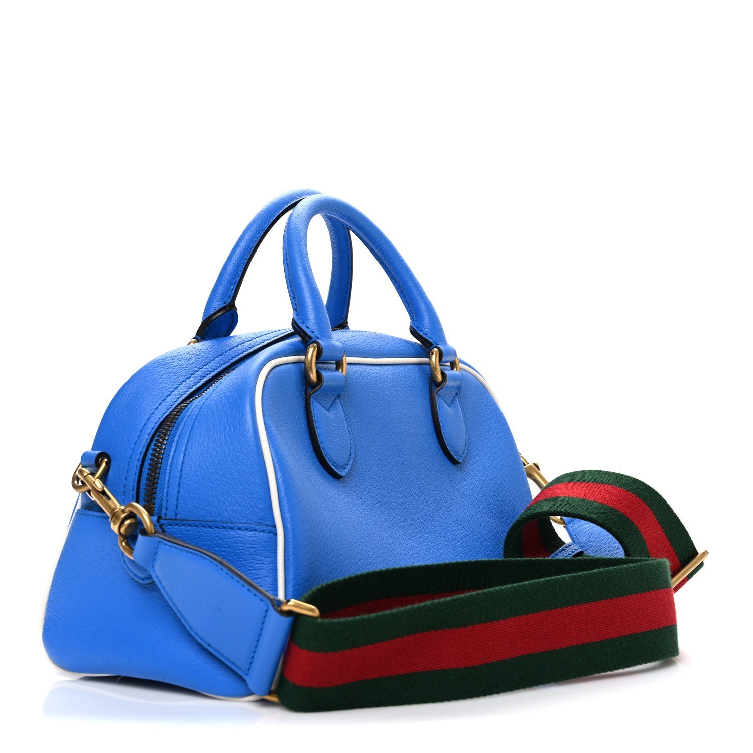 X ADIDAS Textured Dollar Calfskin Web Trefoil Logo Embossed Mini Bowling Bag Blue