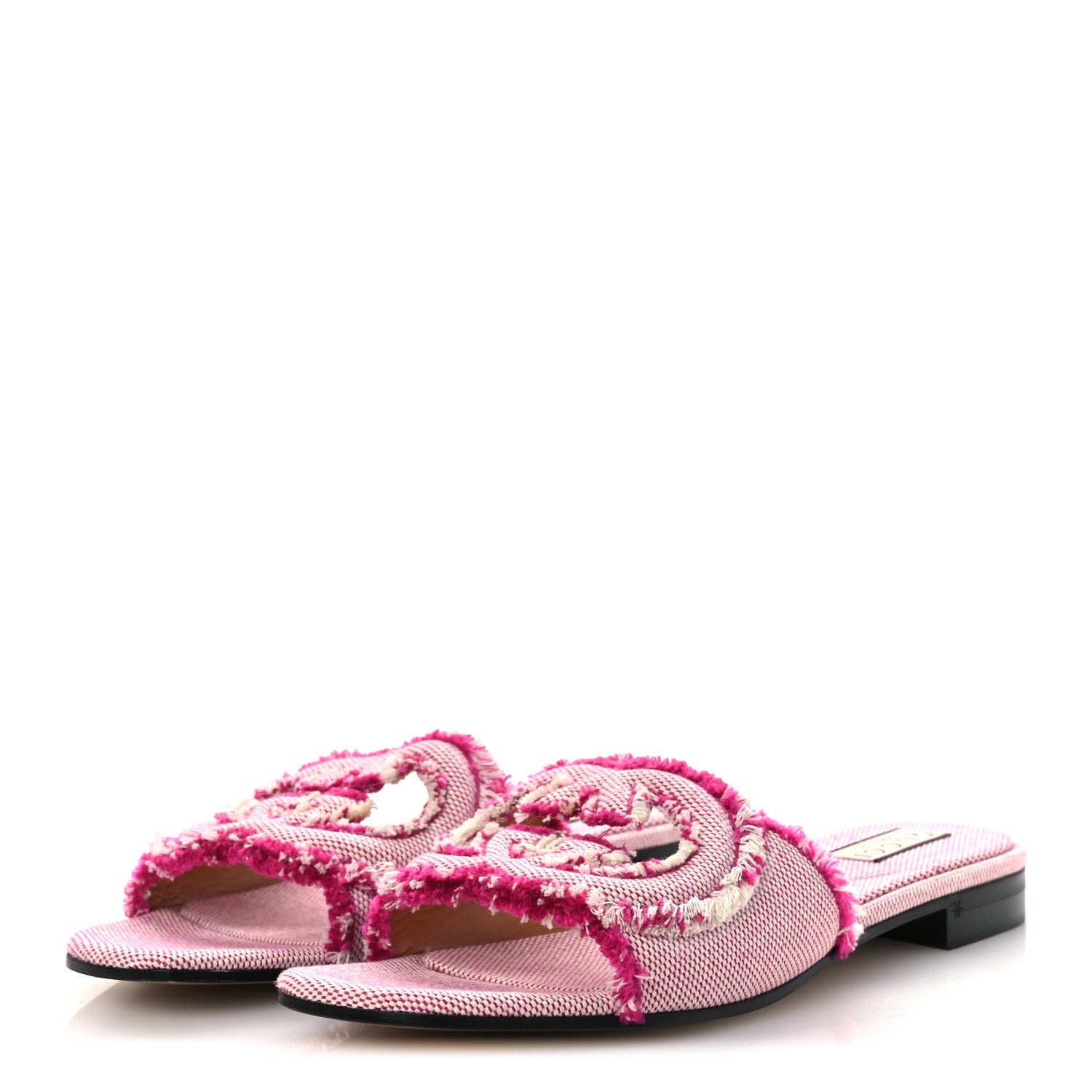 Fringed Canvas Interlocking G Cut Out Slide Sandals 41 Princess Fuxia Natural