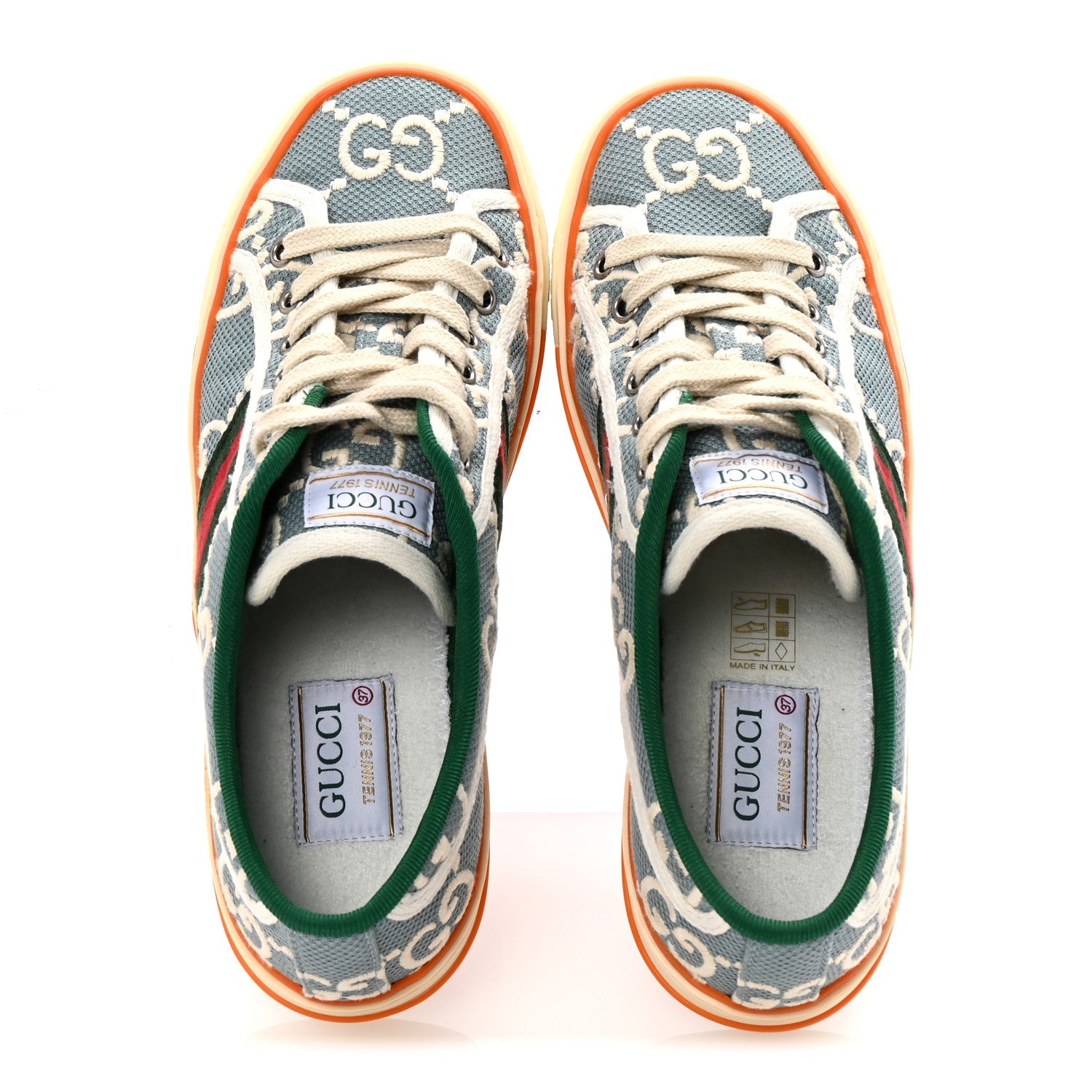 Cotton GG Monogram Web Womens 1977 Tennis Sneakers 37 Philod Ivory Mystic White