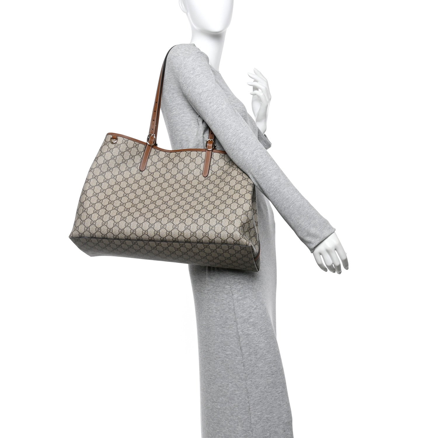 GG Supreme Monogram Emblem Maxi Tote Bag Beige Dark Brown