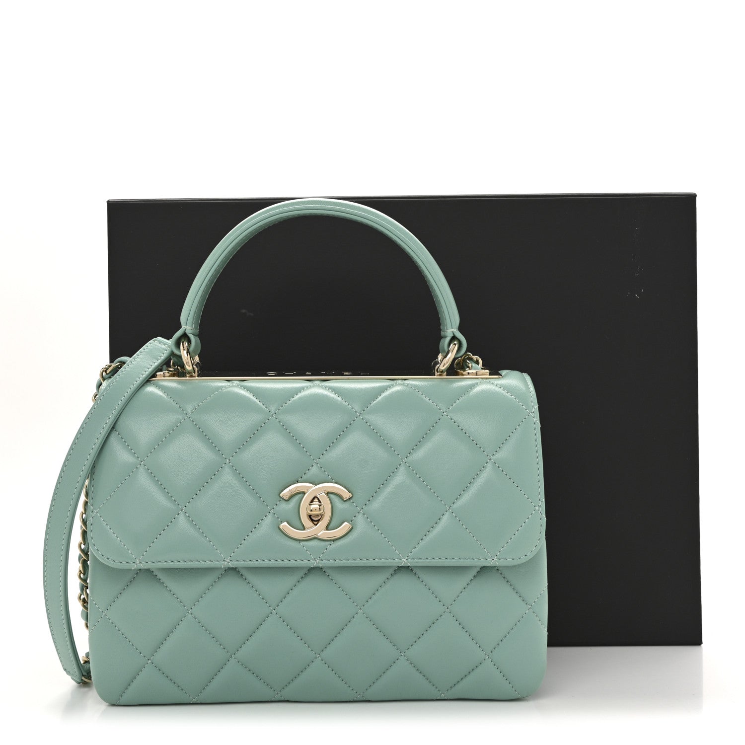 Lambskin Quilted Small Trendy CC Flap Dual Handle Bag Turquoise