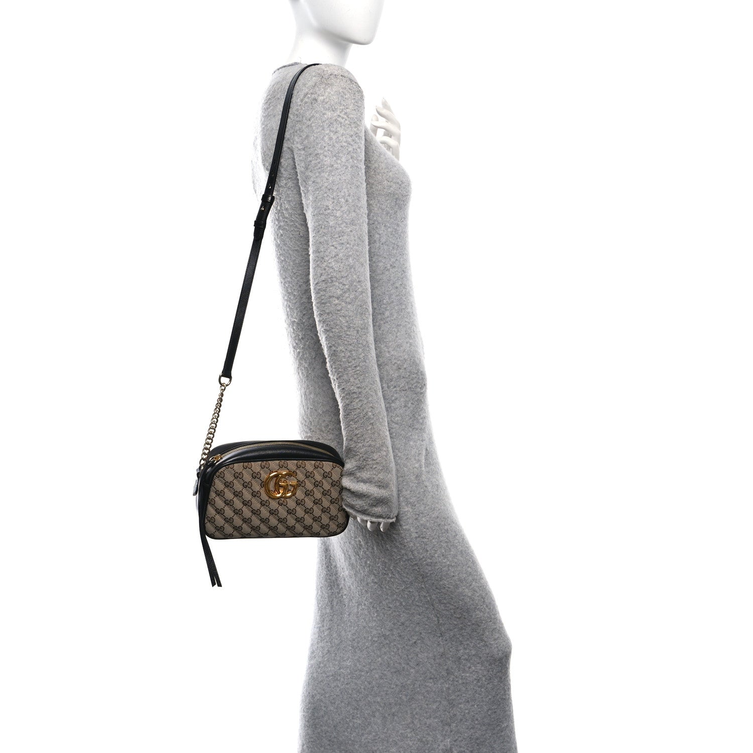 Monogram Matelasse Diagonal Small GG Marmont Chain Shoulder Bag Beige Black