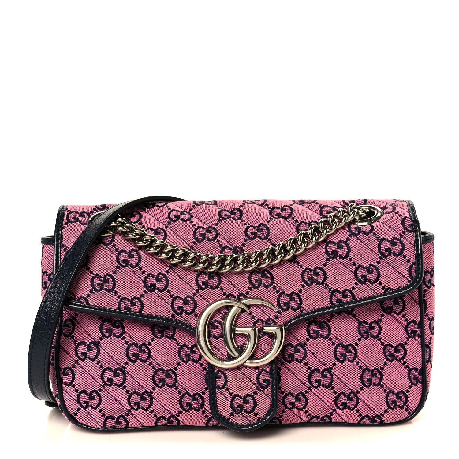 Monogram Multicolor Matelasse Diagonal Small GG Marmont Shoulder Bag Pink Blue