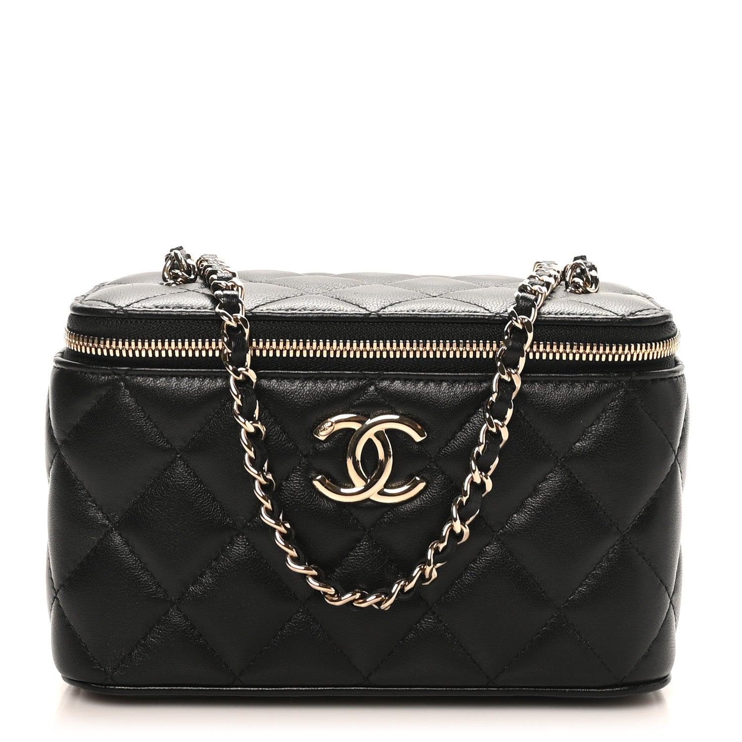 Lambskin Quilted Small CC Vanity Case Black