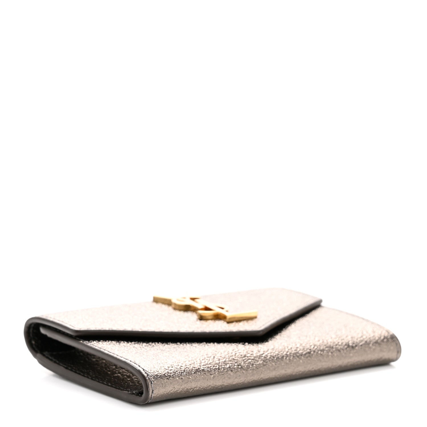 Grained Metallic Calfskin Small Monogram Envelope Wallet Bronze